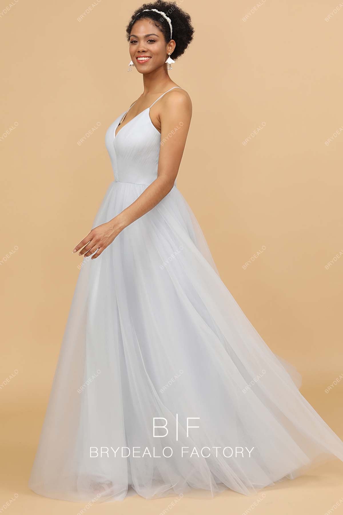 Ice Blue Spaghetti Straps Sleeveless Floor Length Bridesmaid Dress