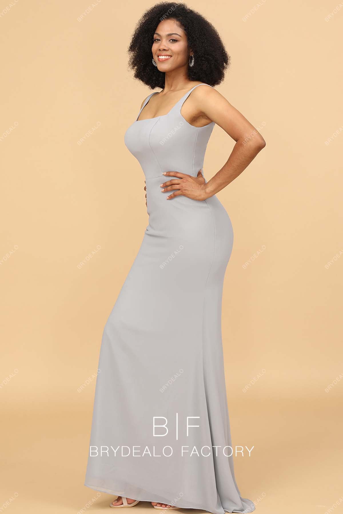 Grey Sleeveless Chiffon Long Bridesmaid Dress