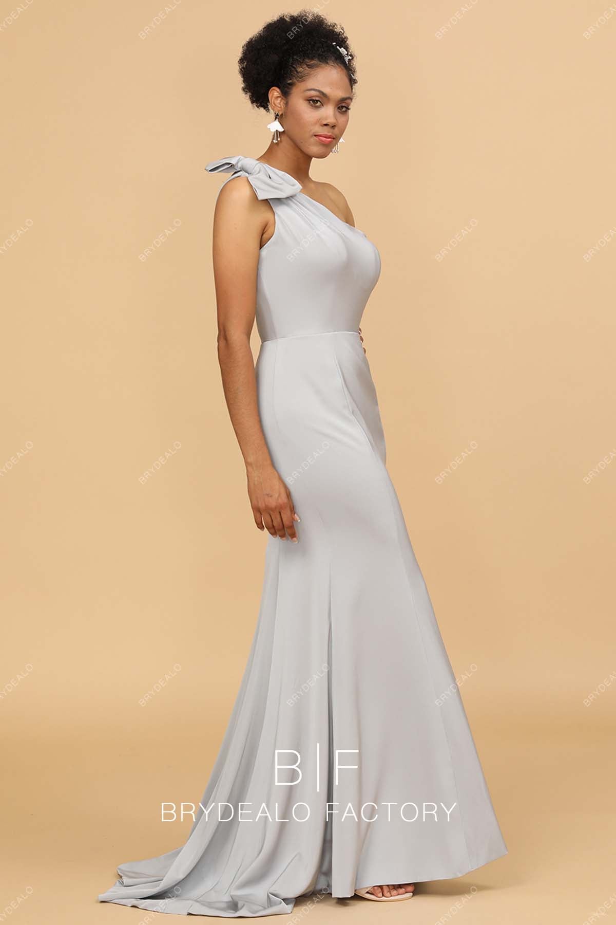 sleeveless one shoulde rmermaid charmeuse bridesmaid dress