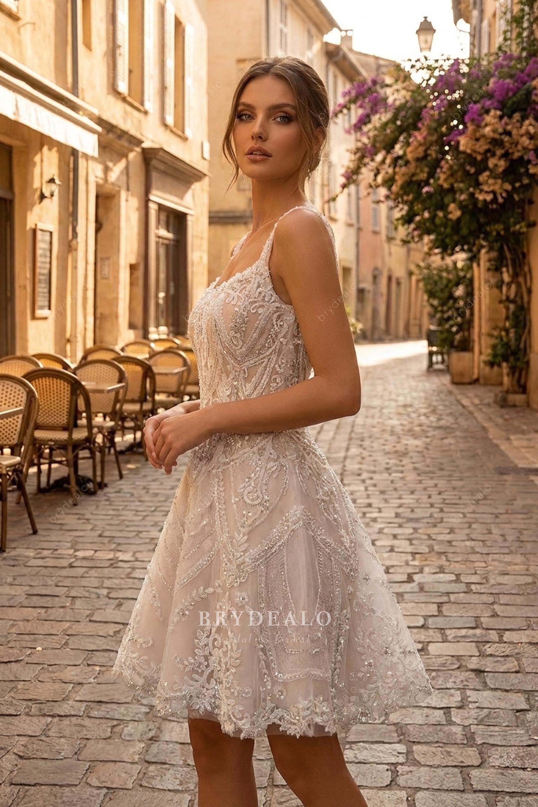 sleeveless mini sparkly wedding dress