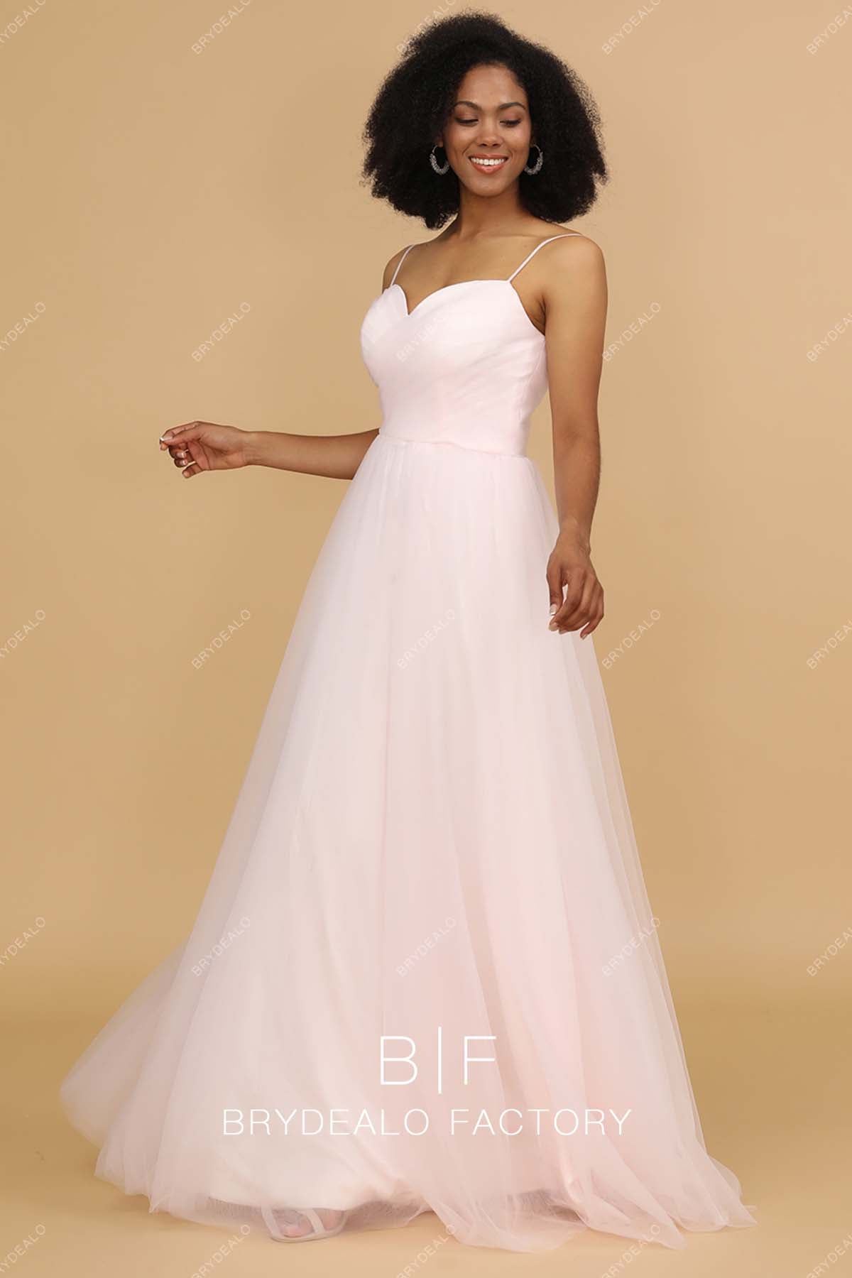 Blush Pink Sleeveless Tulle A-line Bridesmaid Dress