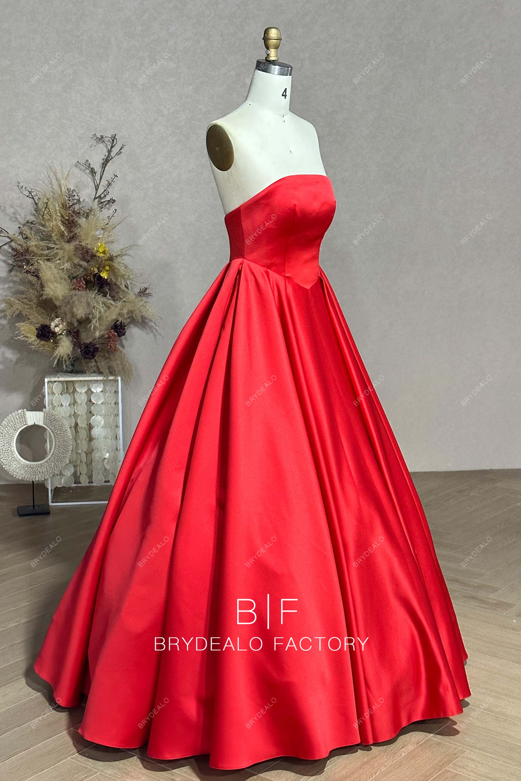 Private Label Strapless Red Satin Ball Gown Dress BR20232189
