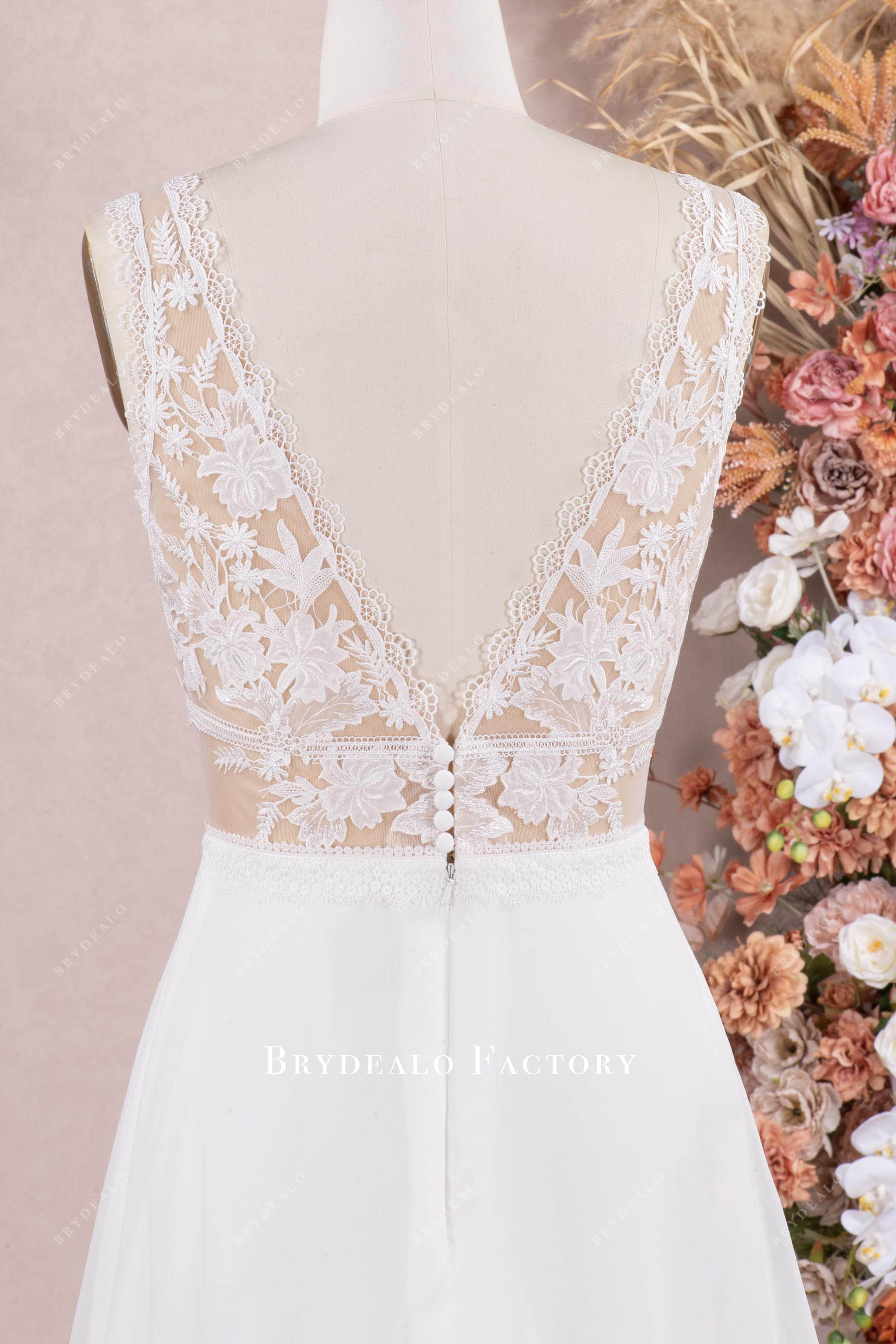 sleeveless V-back wedding dress