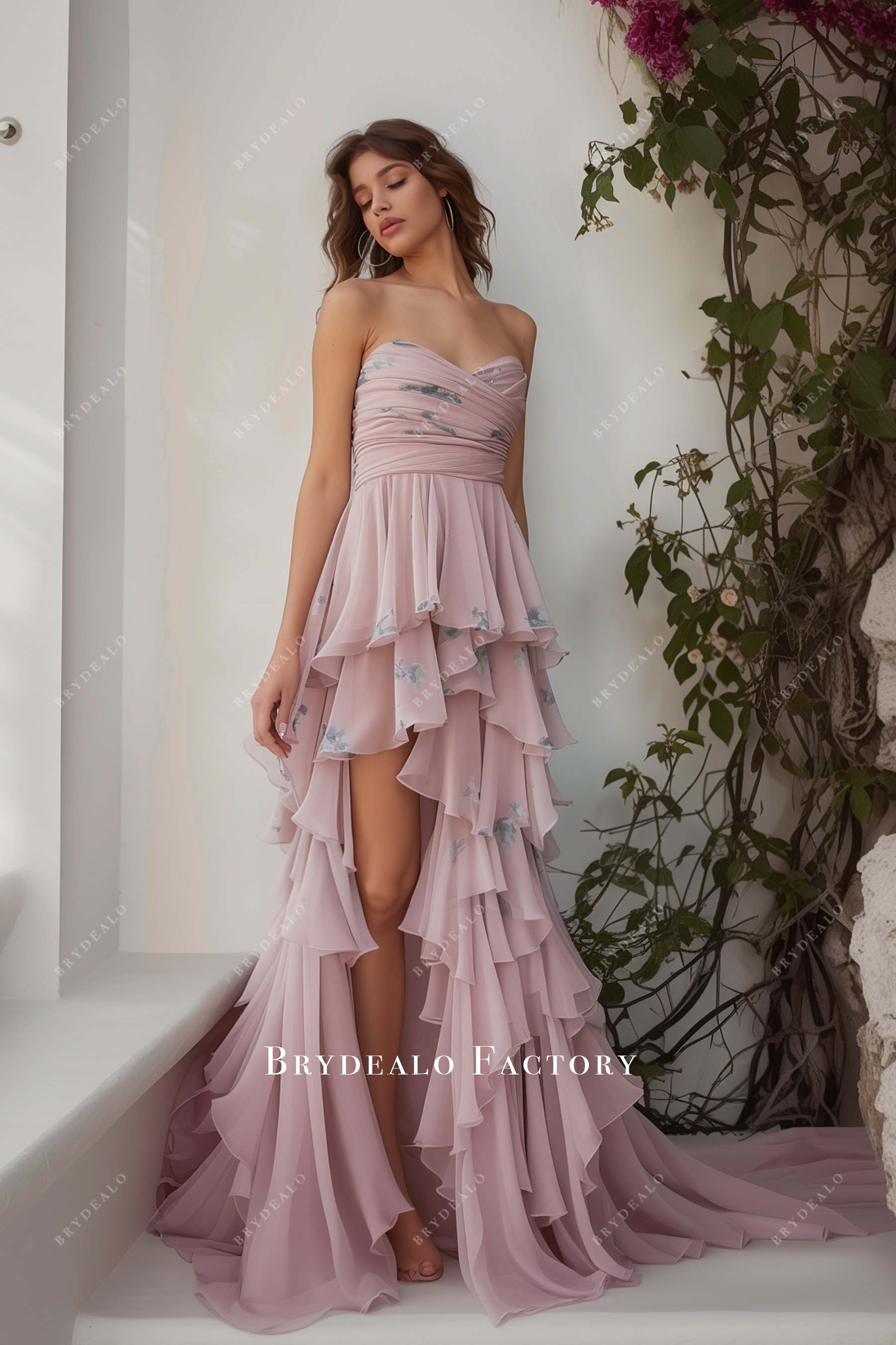 Custom Print Chiffon High-low Bridesmaid Dress
