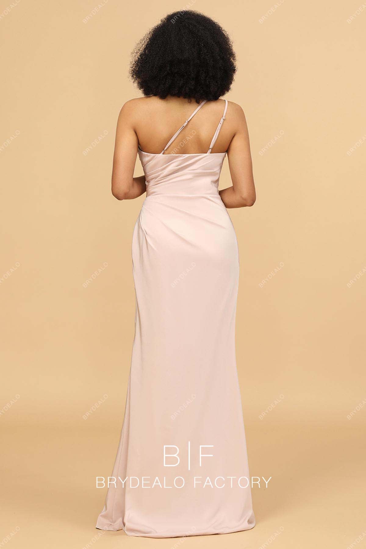 open back one shoulder floor length bridesmaid dress