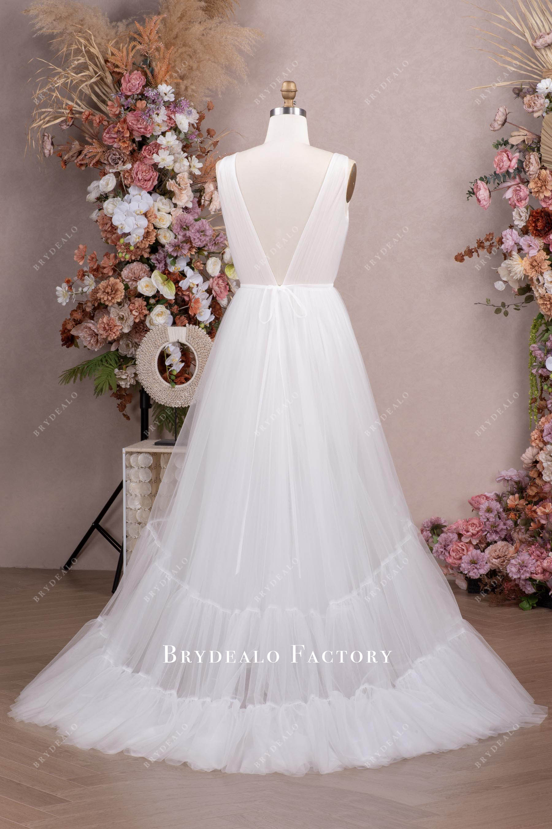 soft tulle v-cut back destination bridal gown