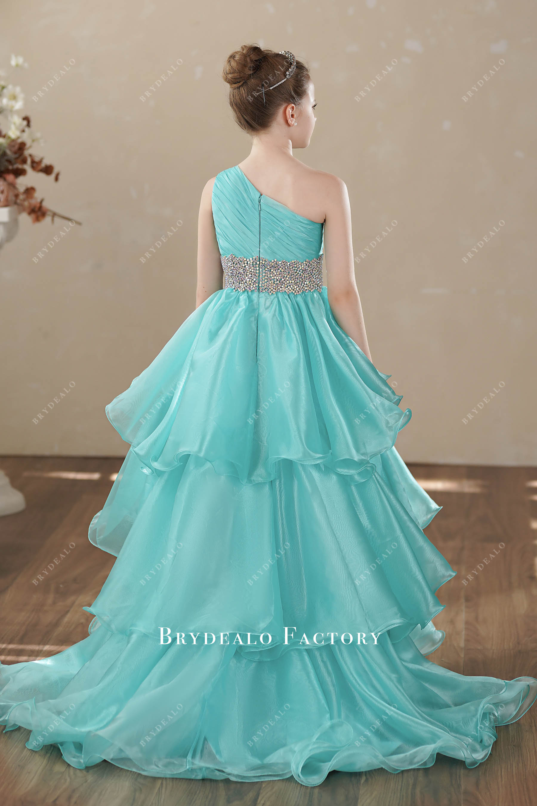 spa long ruffled kids ballgown