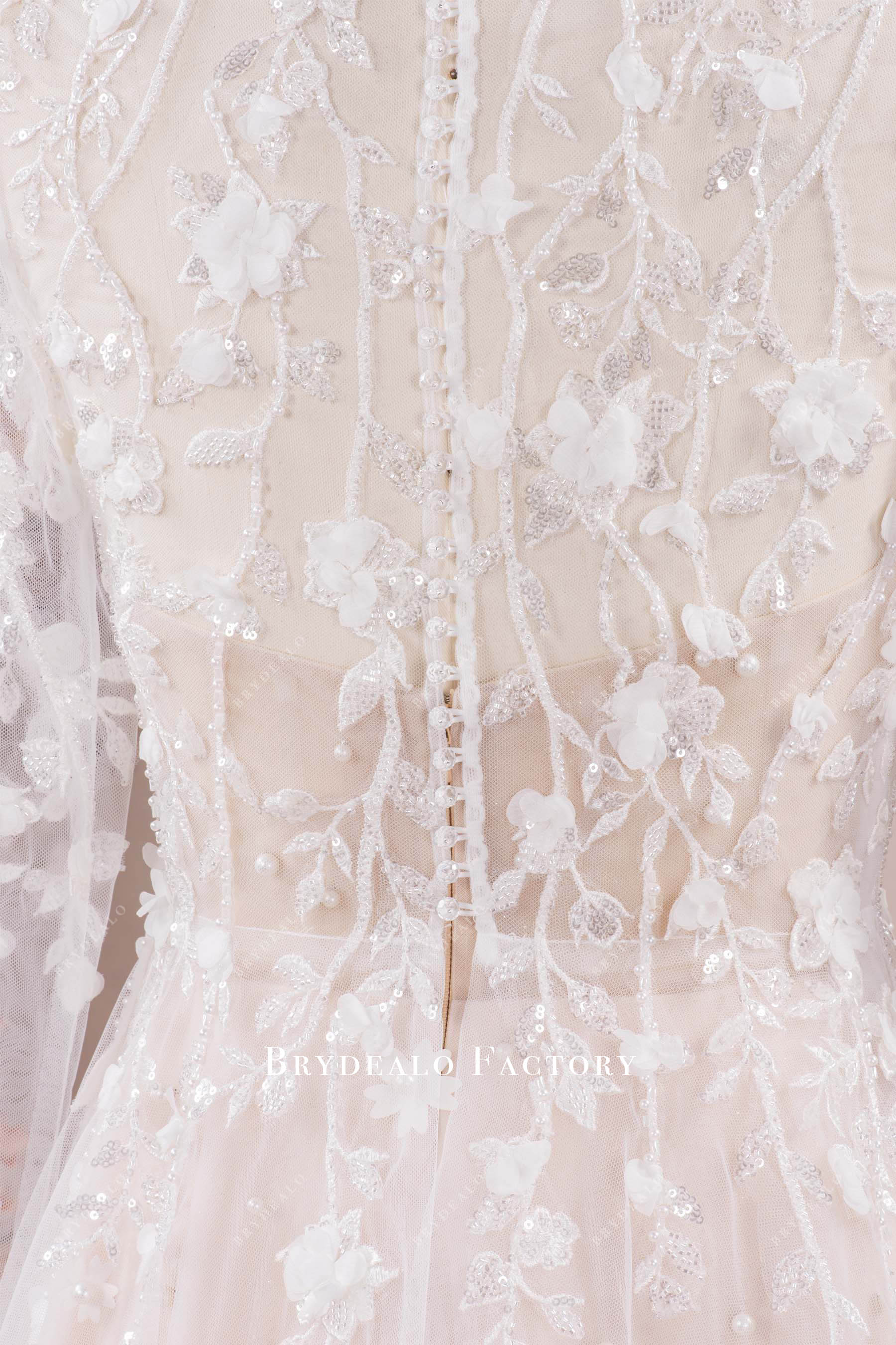 sparkly 3D flower lace wedding dress