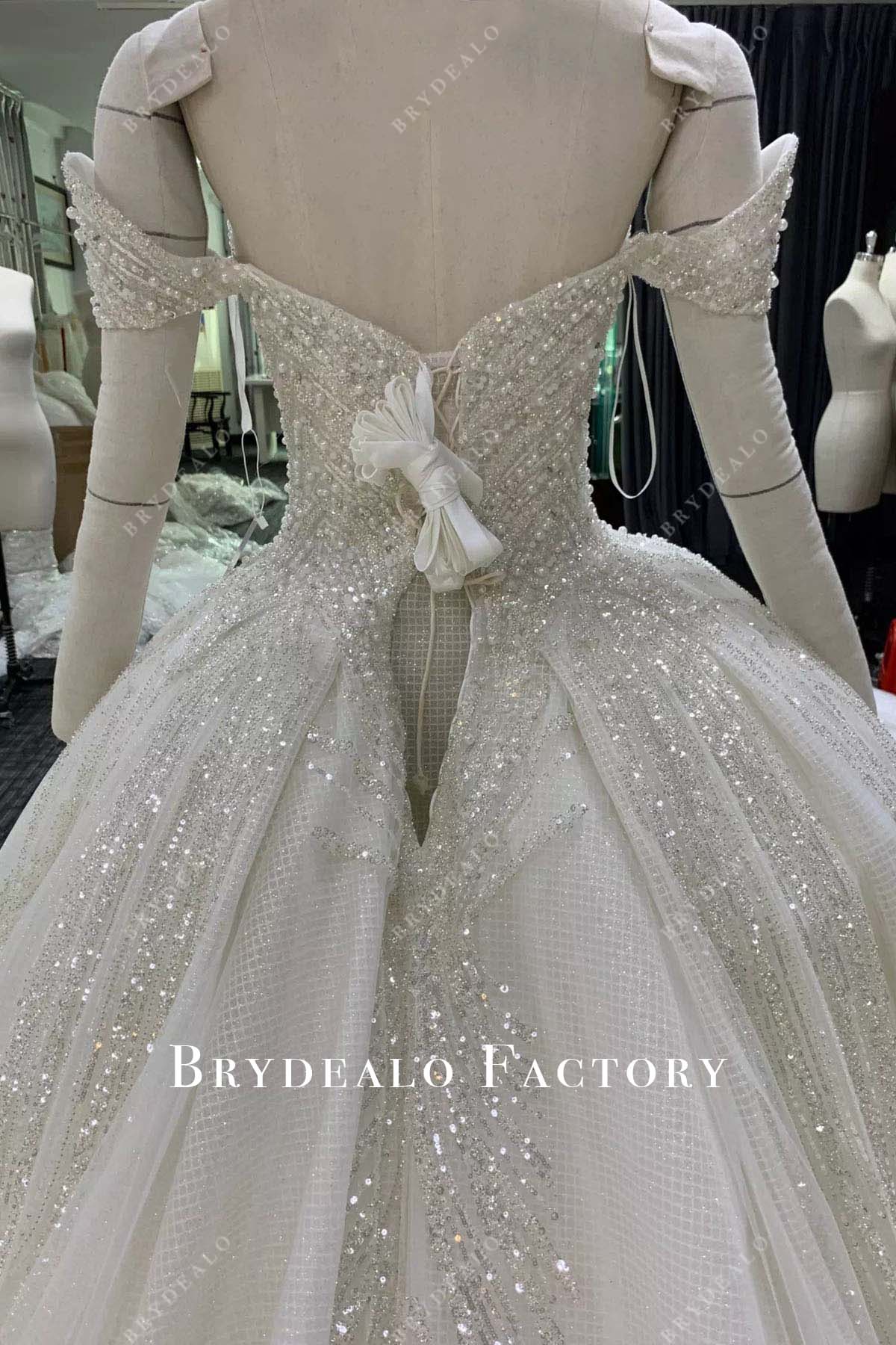sparkly beaded lace up back wedding ballgown