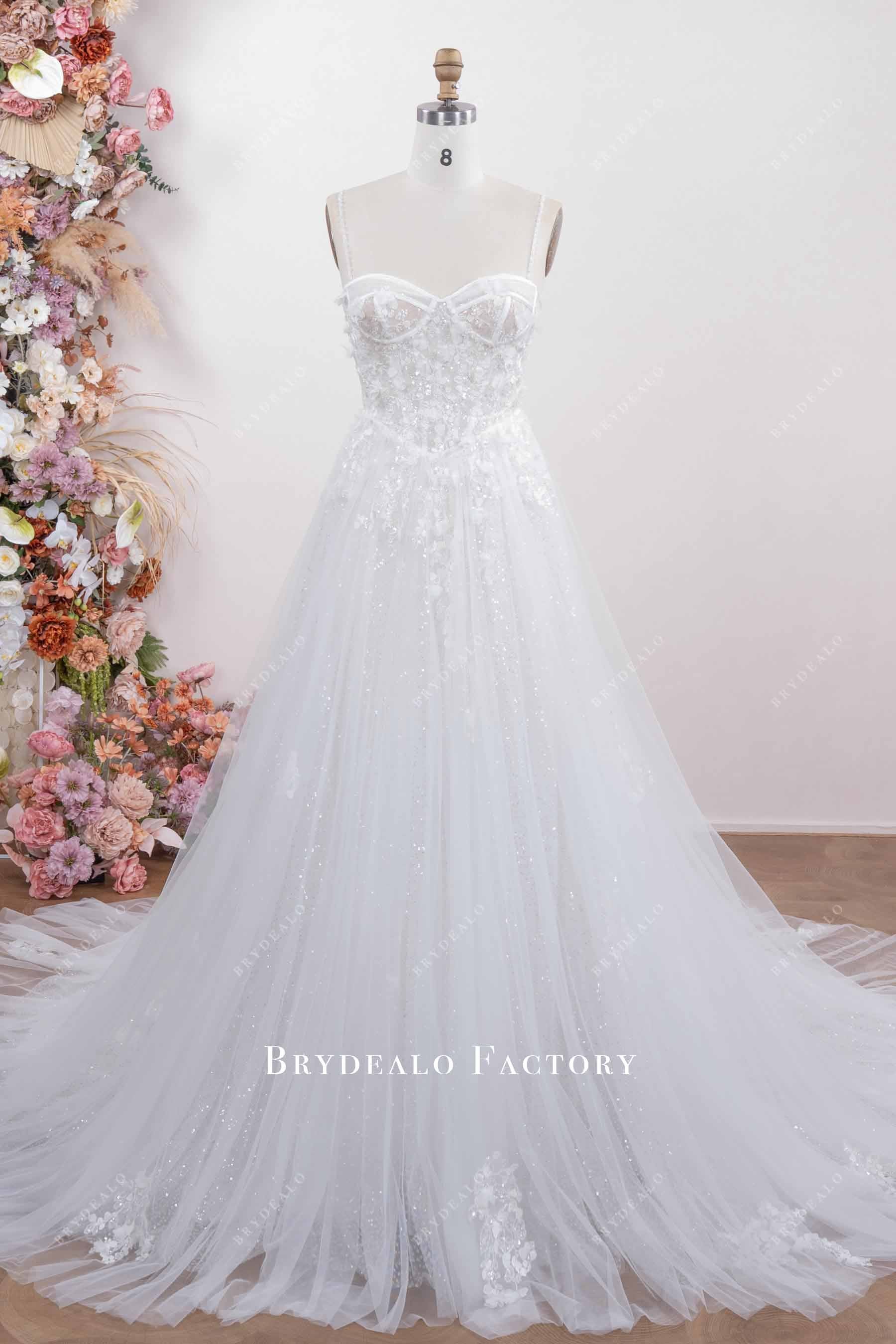 sparkly flower tulle wedding dress
