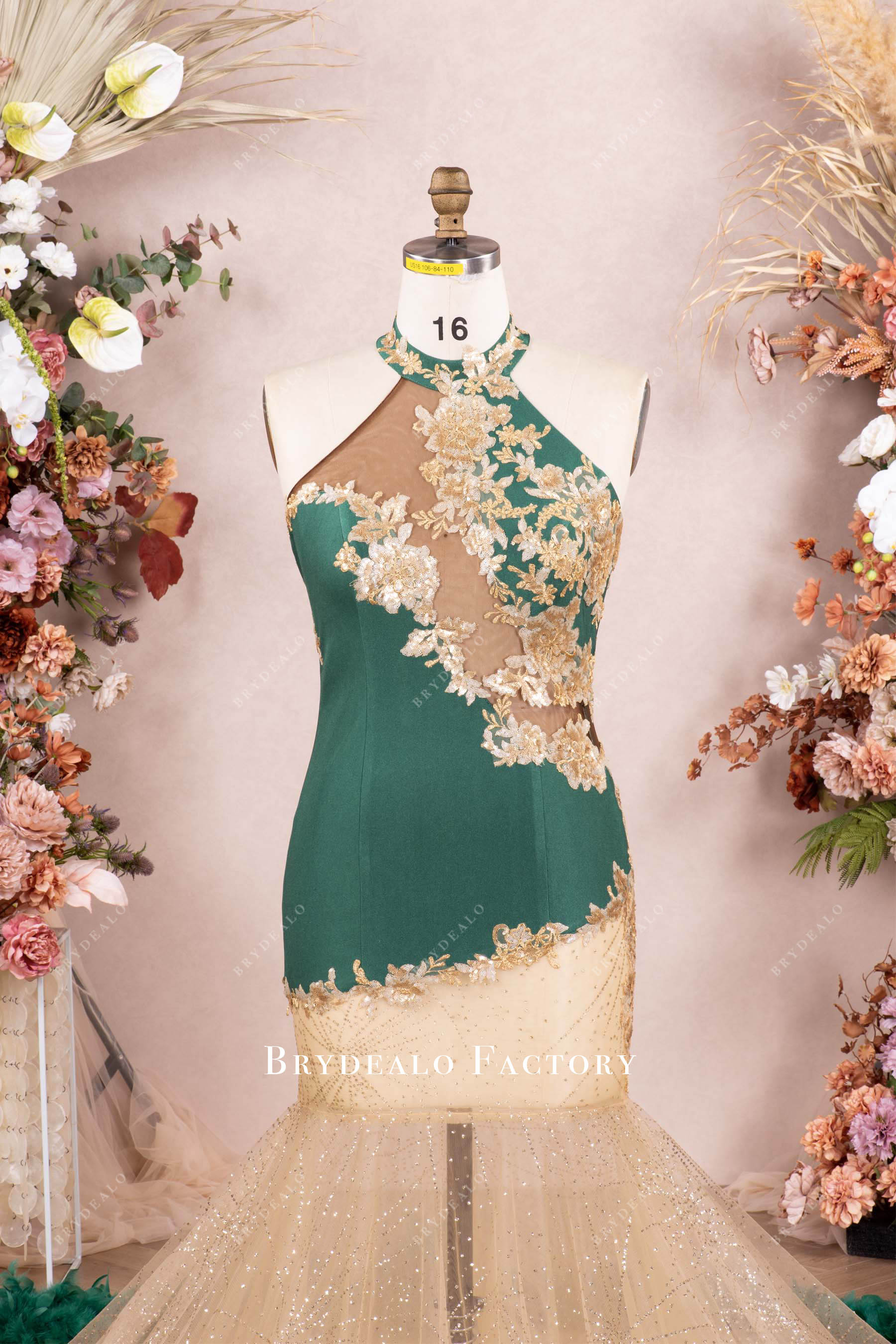 sparkly gold green prom dress