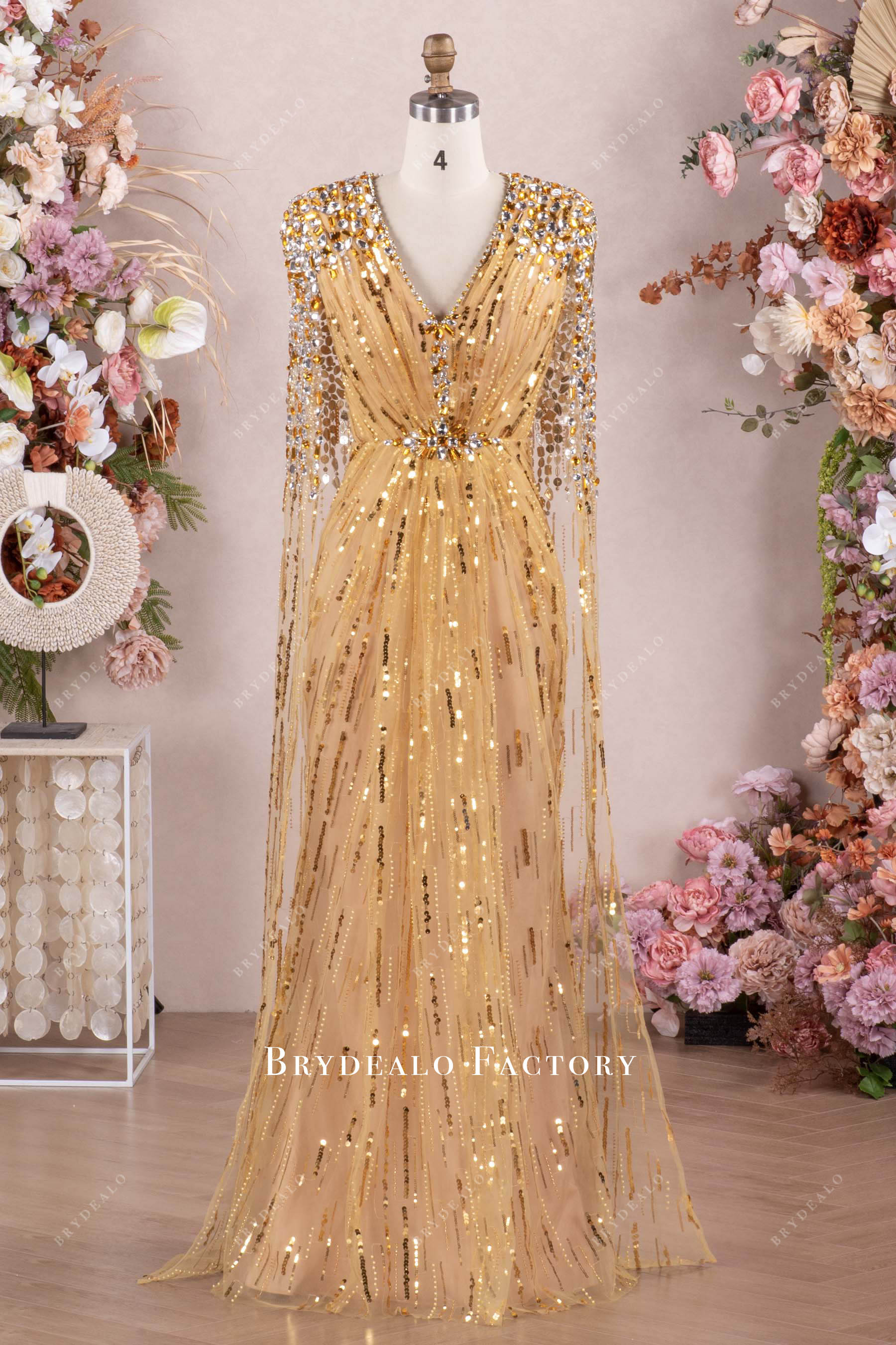 sparkly gold rhinestone red carpet dress