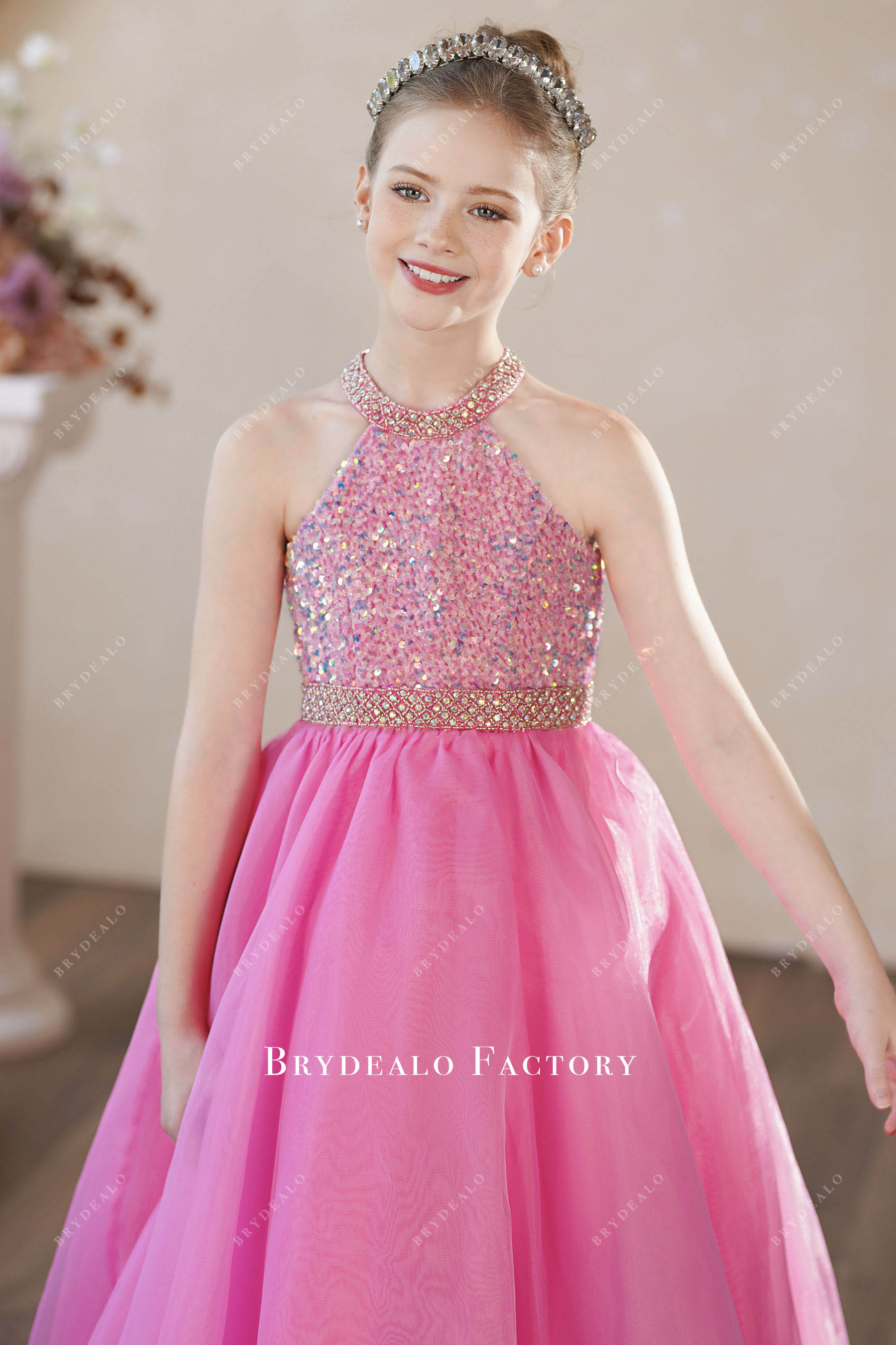 sparkly halter neck junior pageant dress