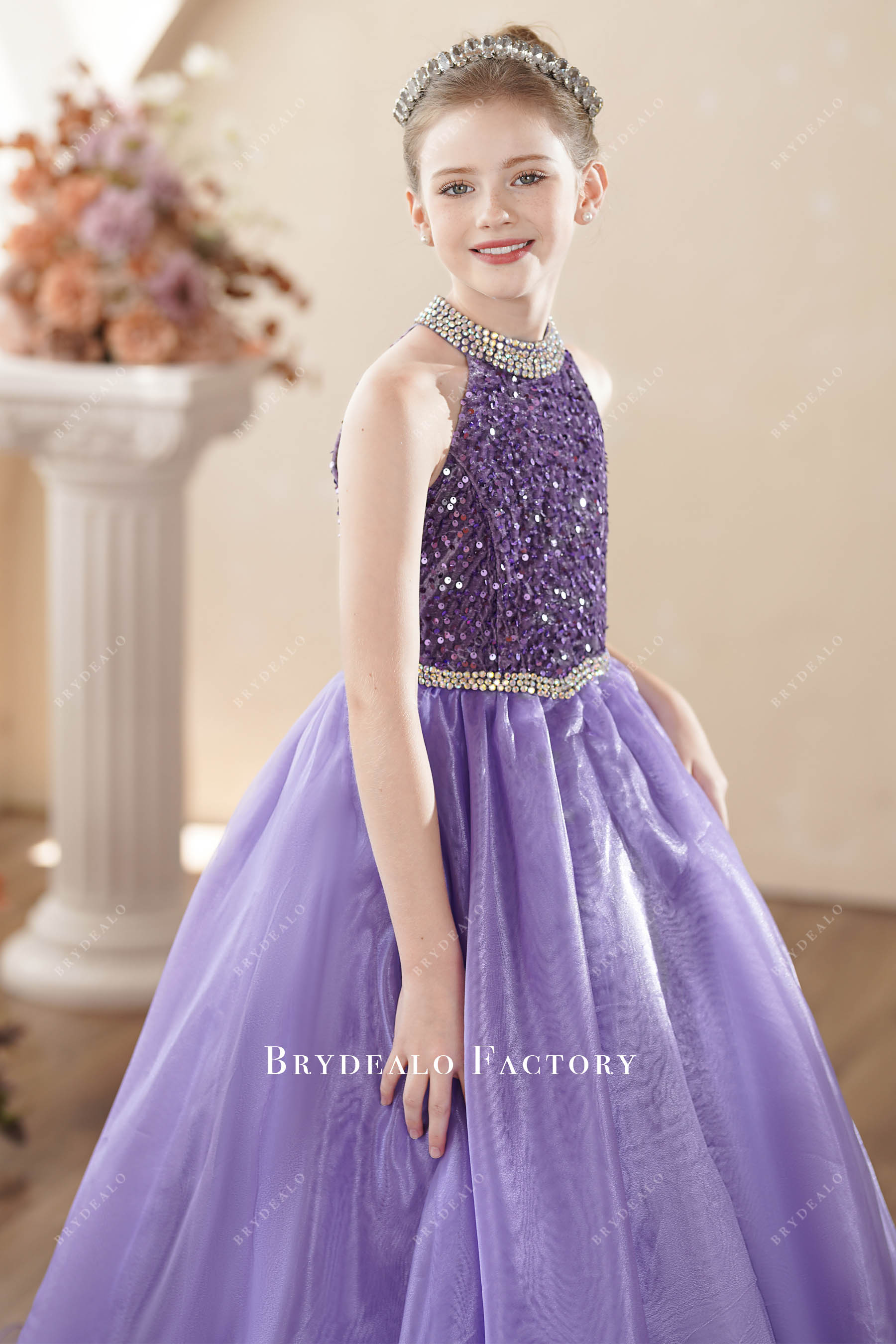 sparkly halter neck kids formal dress