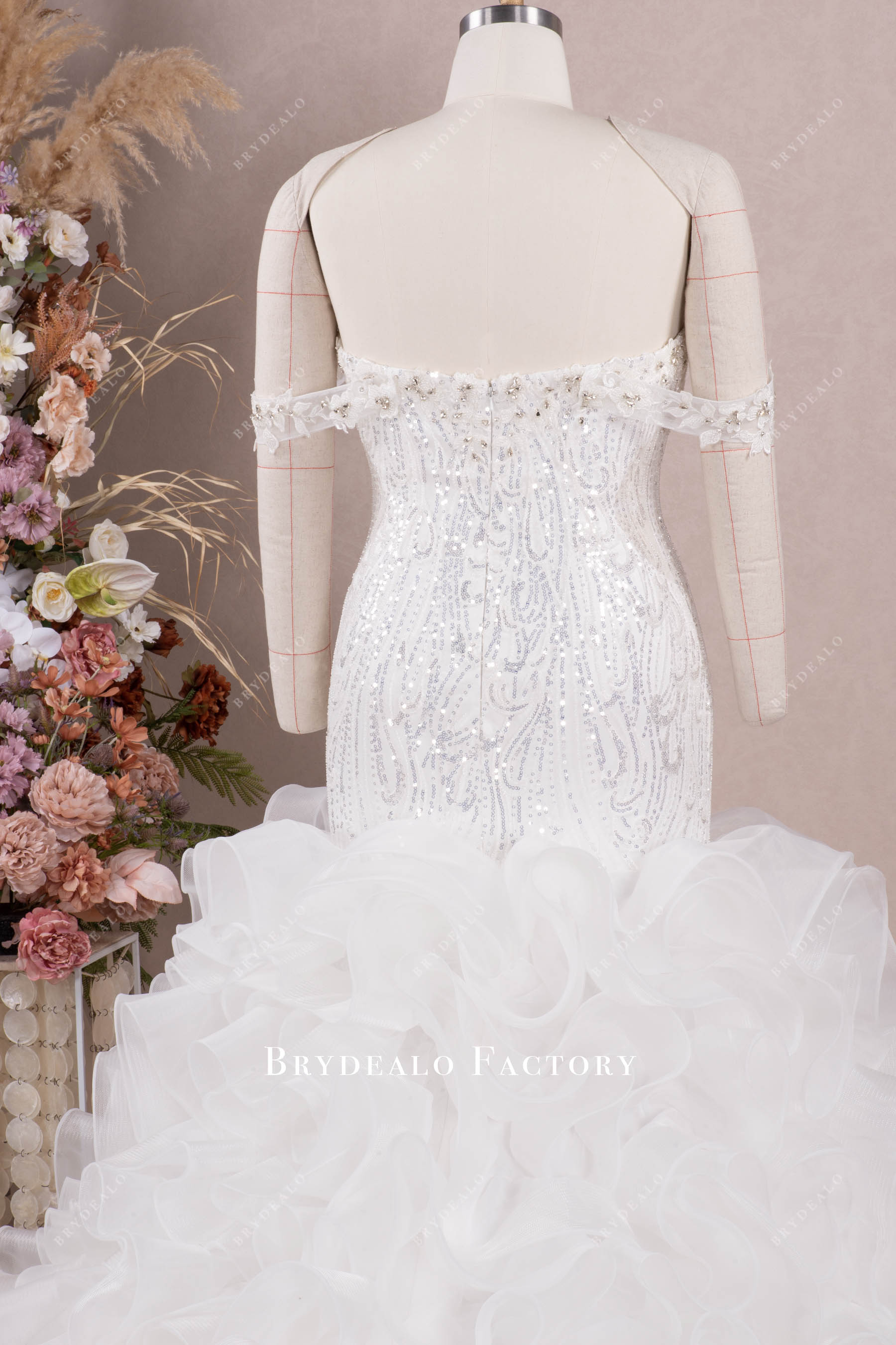 sparkly off shoulder lace wedding dress