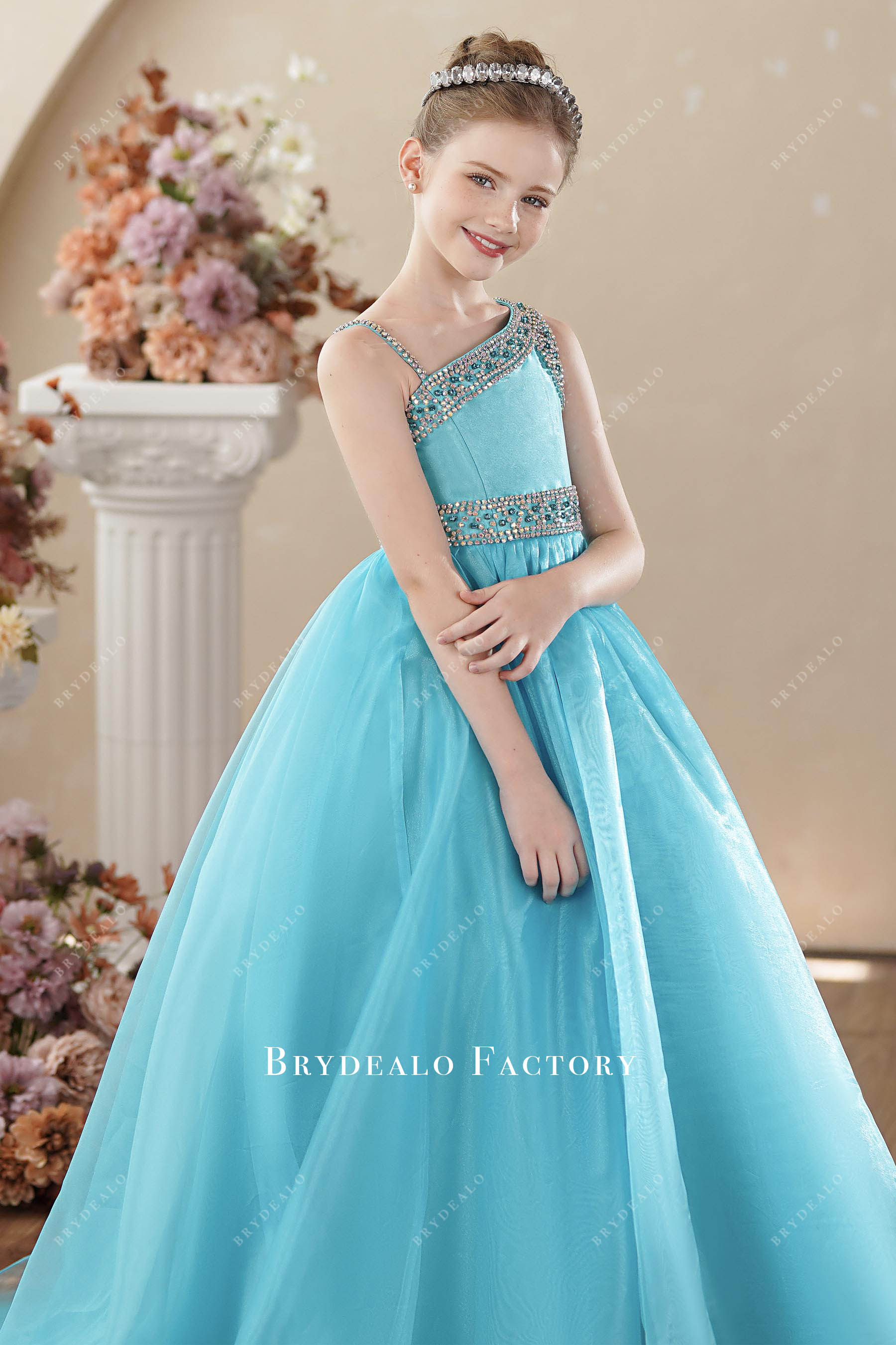 sparkly one shoulder kids pageant gown