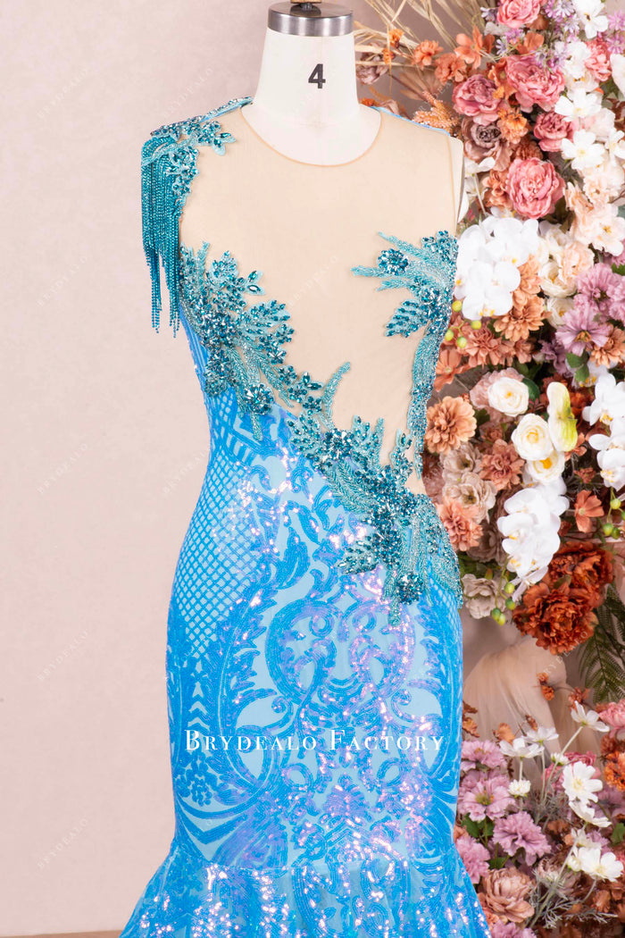Luxury Rhinestone Tassel Applique Sequin Prom Dress