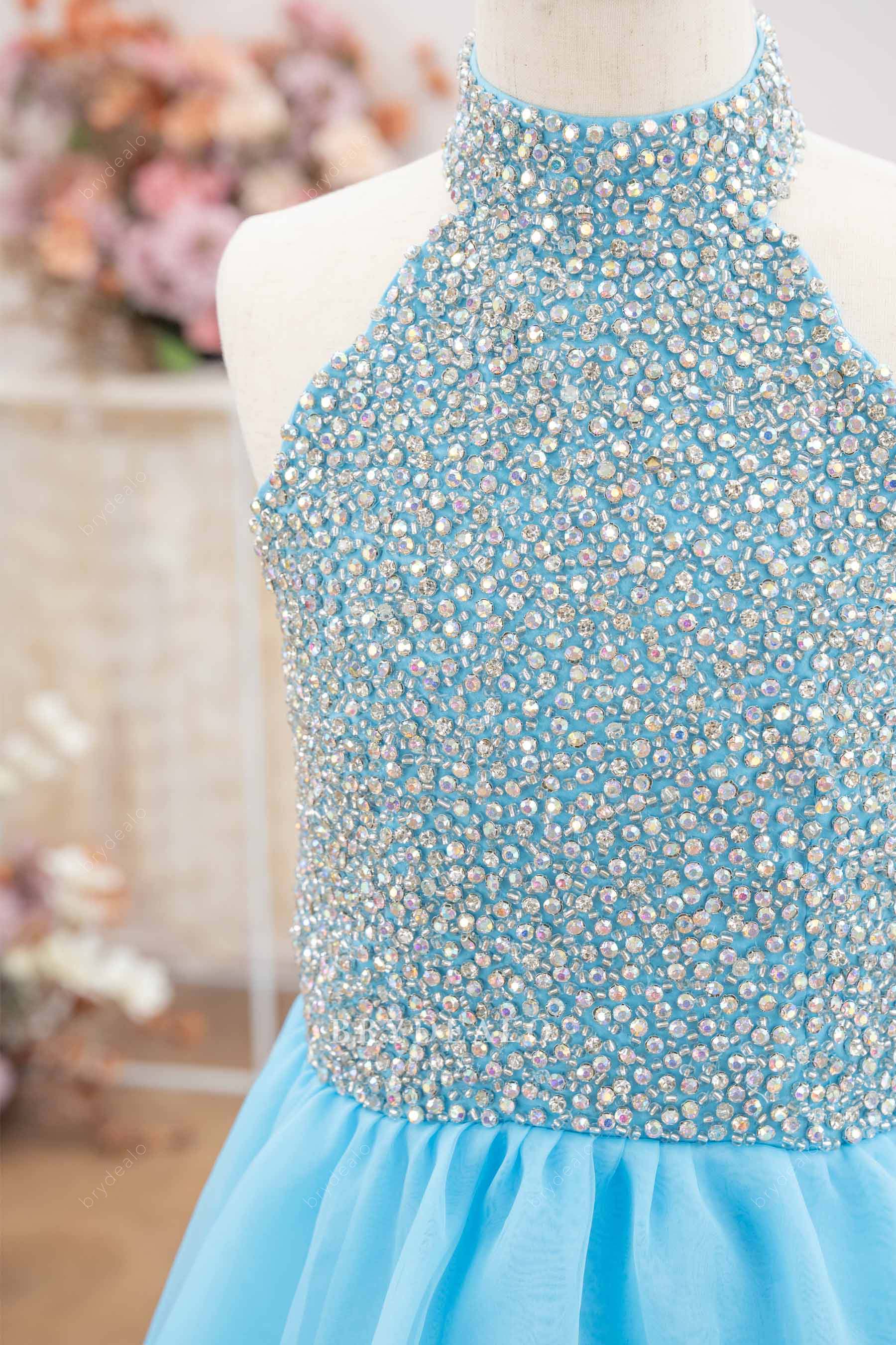 sparkly rhinestone halter kids pageant gown