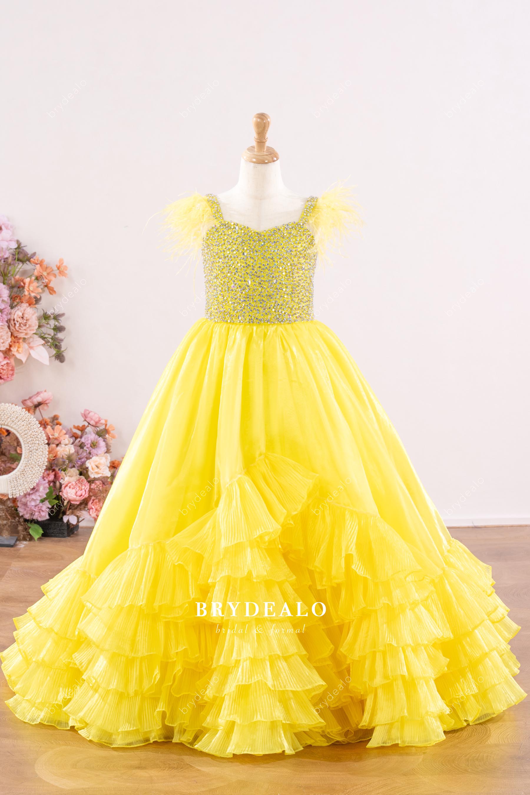 sparkly rhinestone puff girl pageant gown