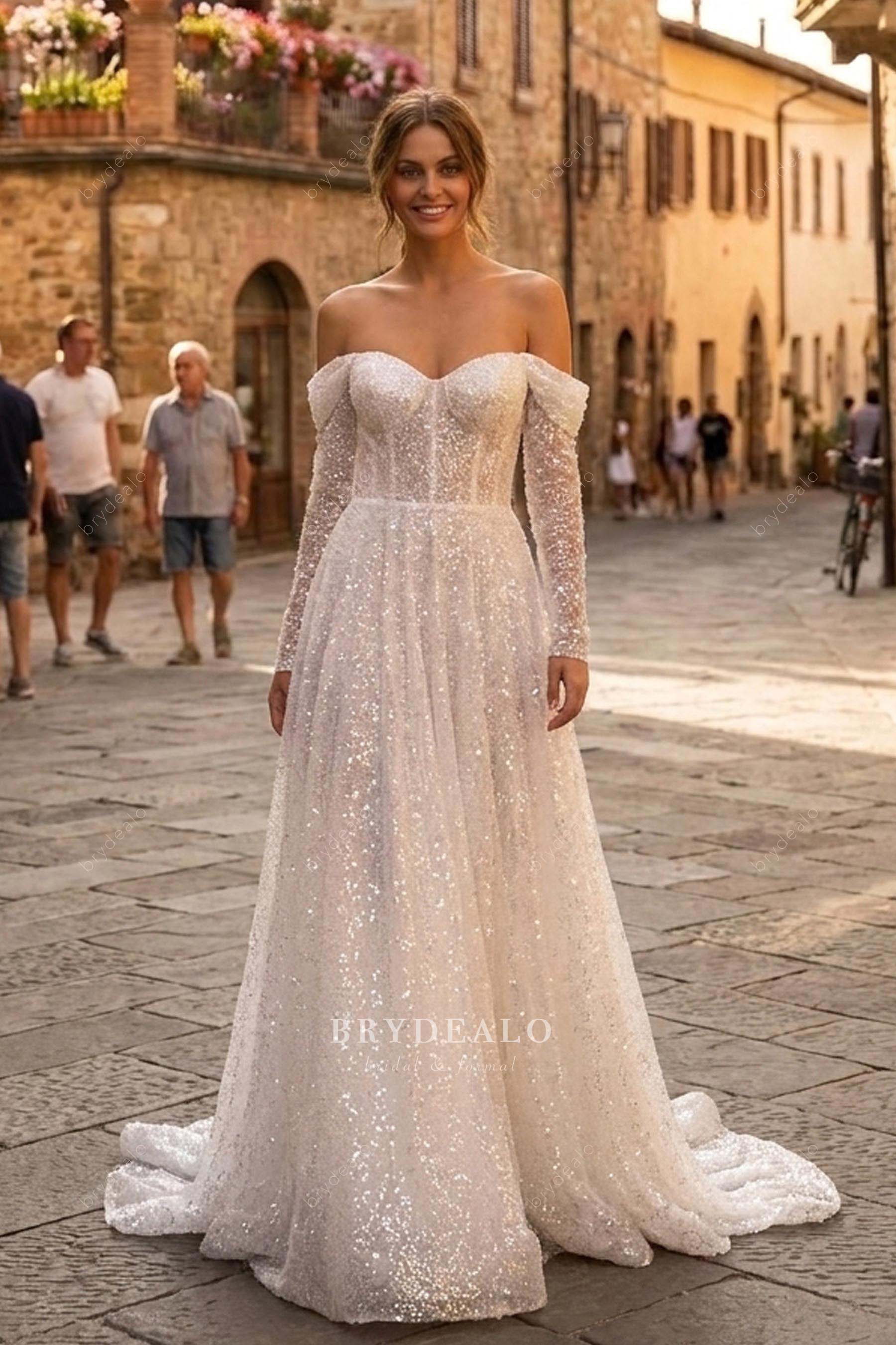 sparkly sequin beaded wedding dress