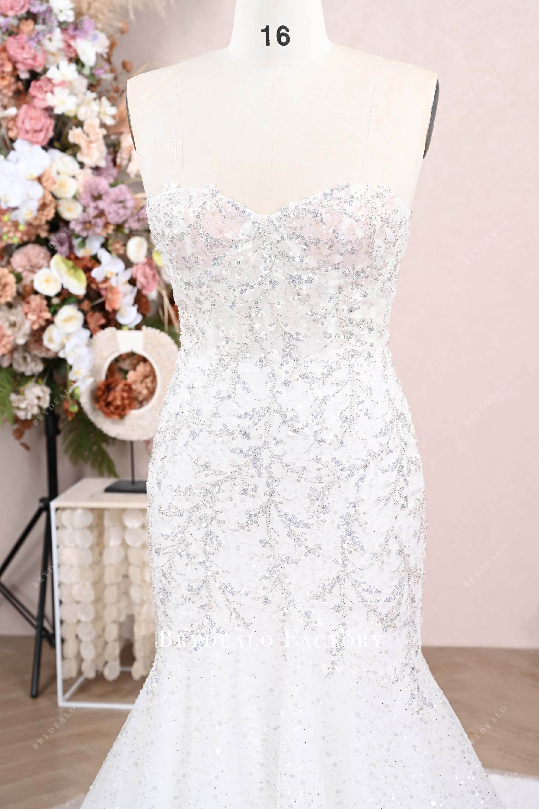 sparkly sequin strapless wedding dress