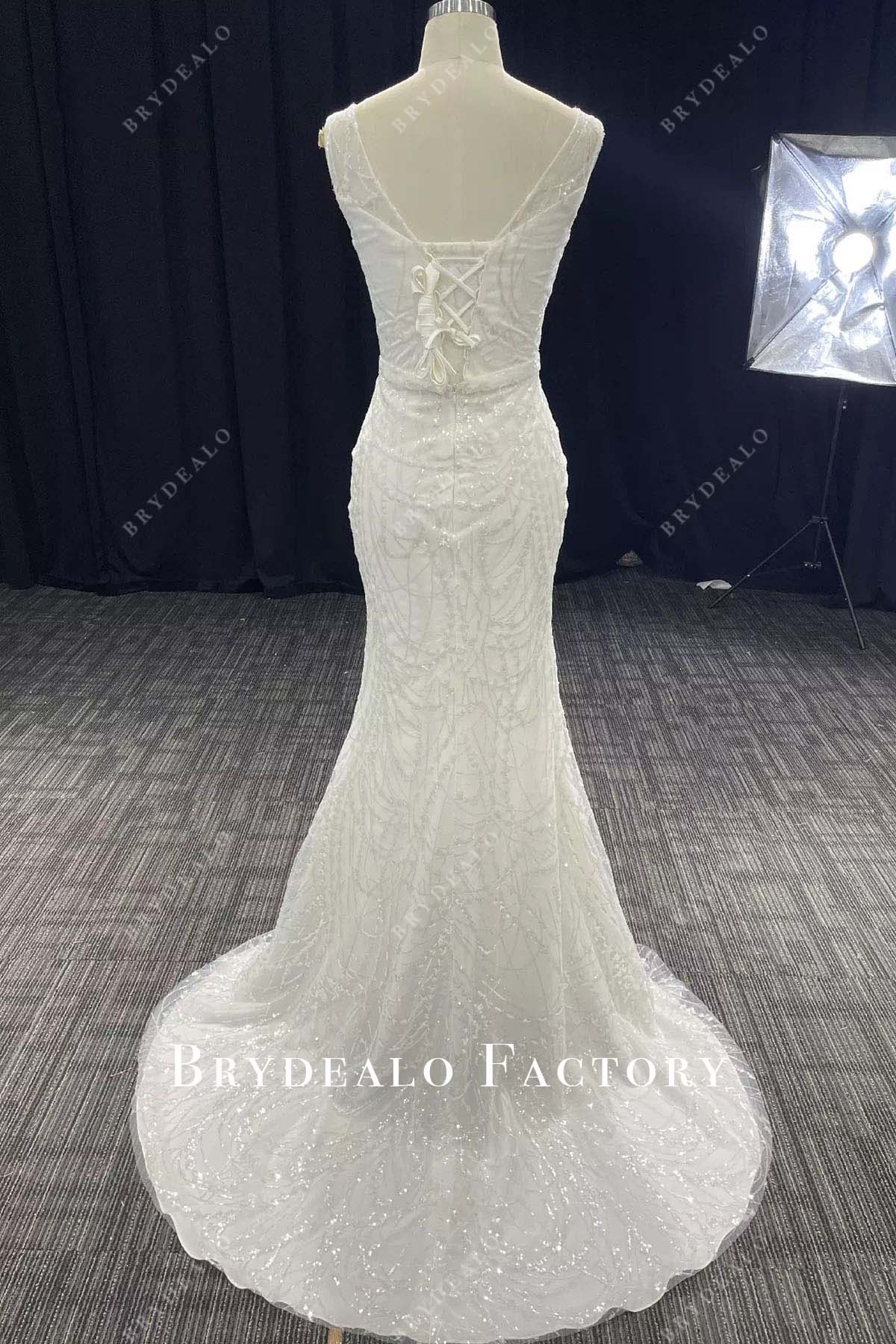 sparkly sequined mermaid sweep train wedding dress