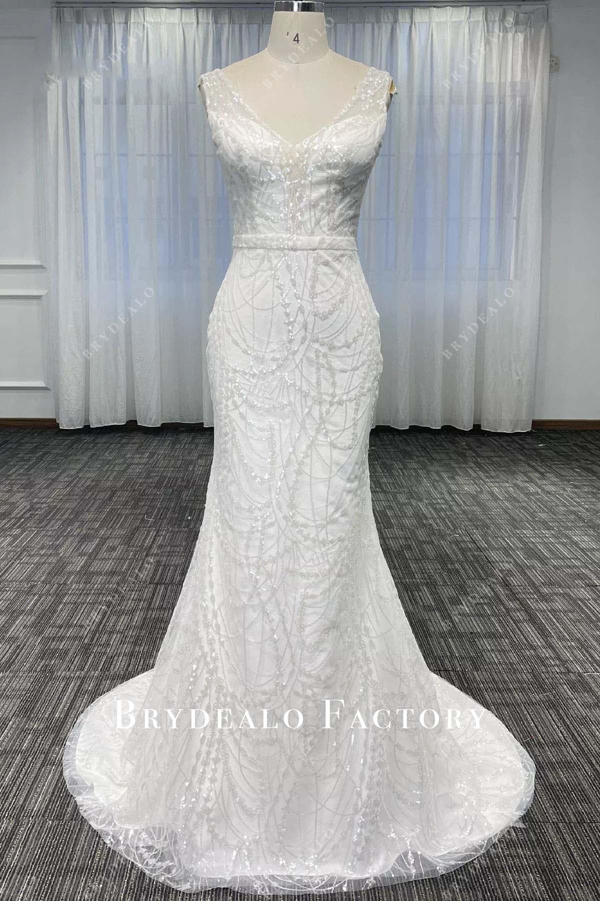 sparkly sequined sleeveless mermaid wedding dress