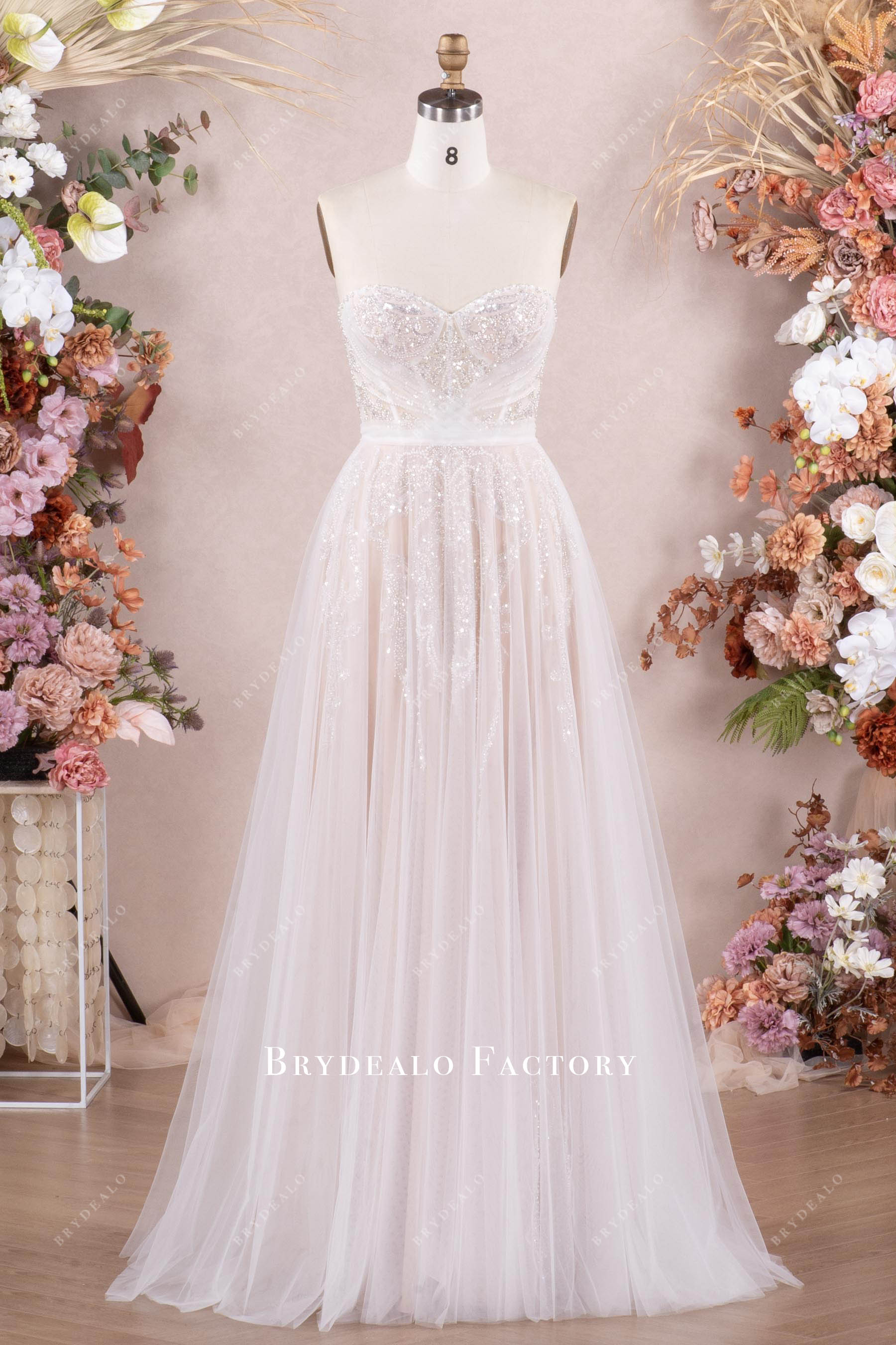 sparkly sweetheart neck corset A-line wedding dress