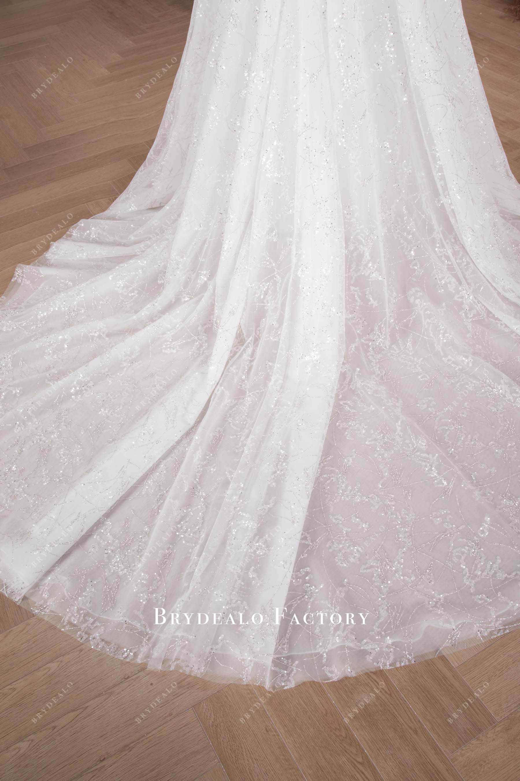 sparky long illusion train wedding dress