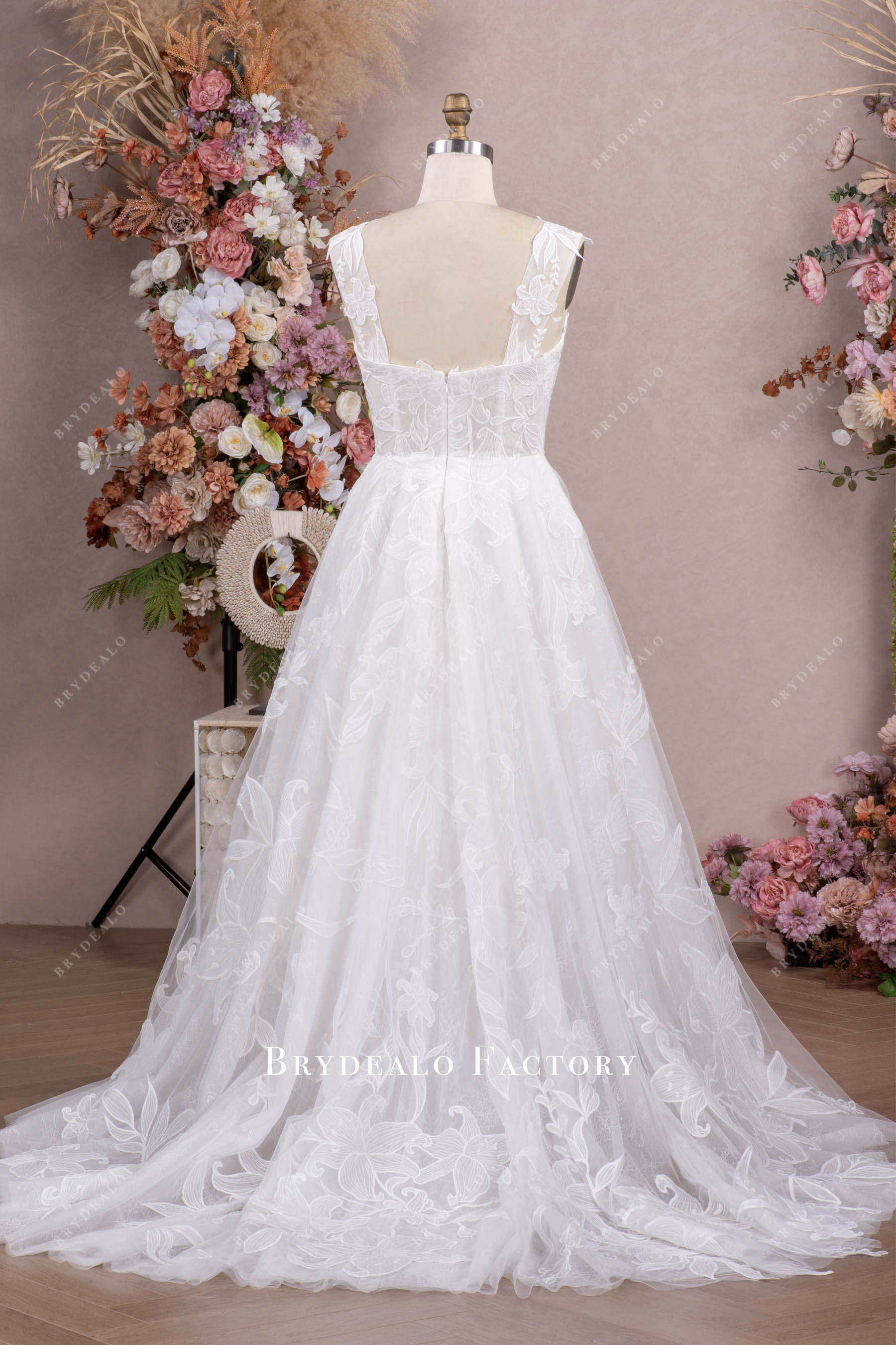 spring chapel flower lace wedding dress