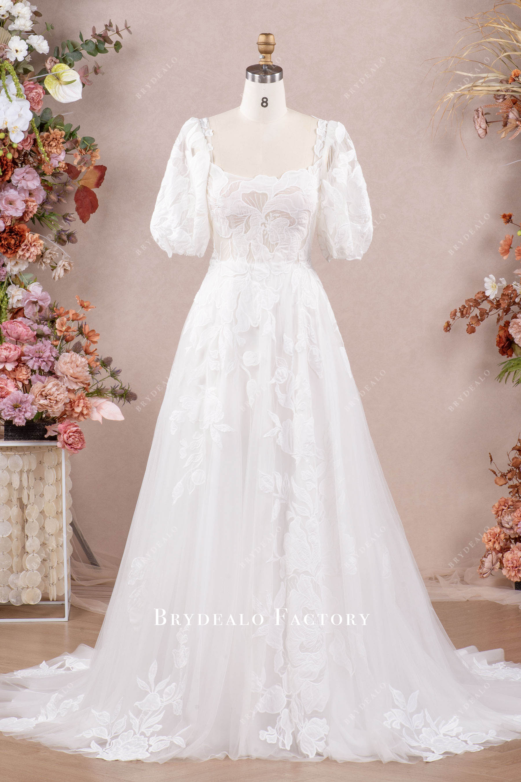 square neck Aline lace wedding dress