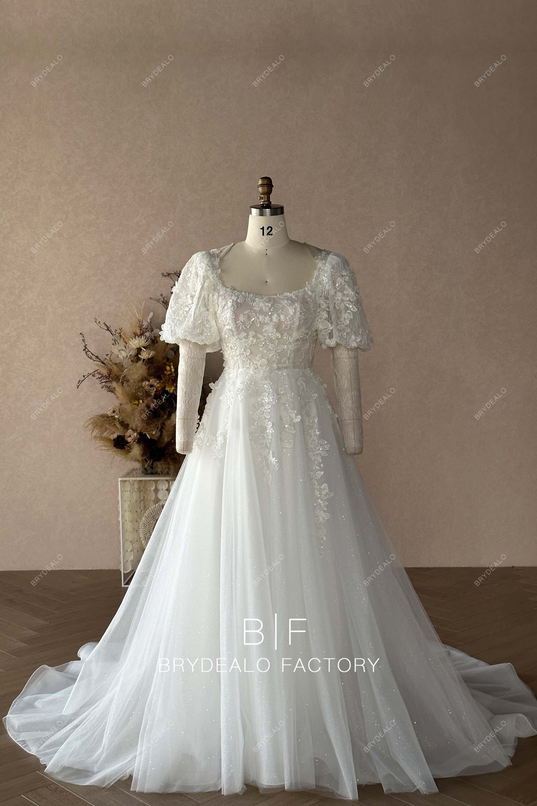 Private Label Puffy Sleeves Custom Wedding Ball Gown 
