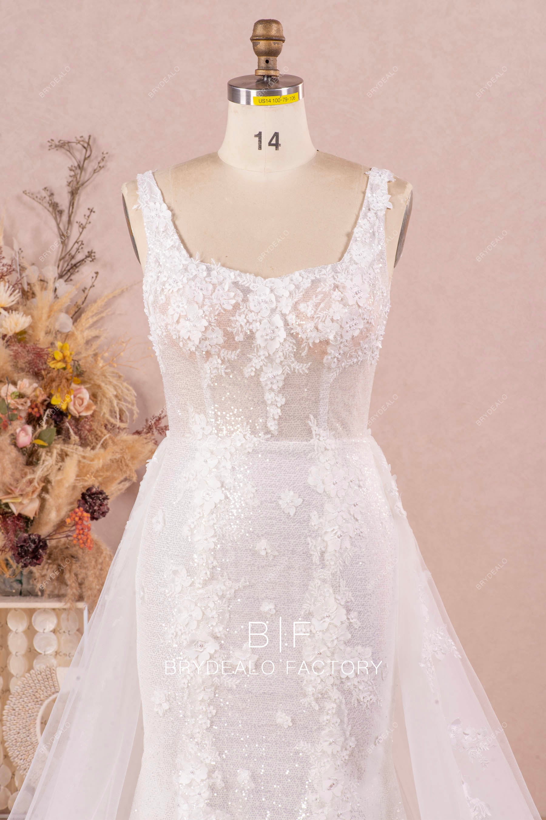 square neck sparkly wedding dress