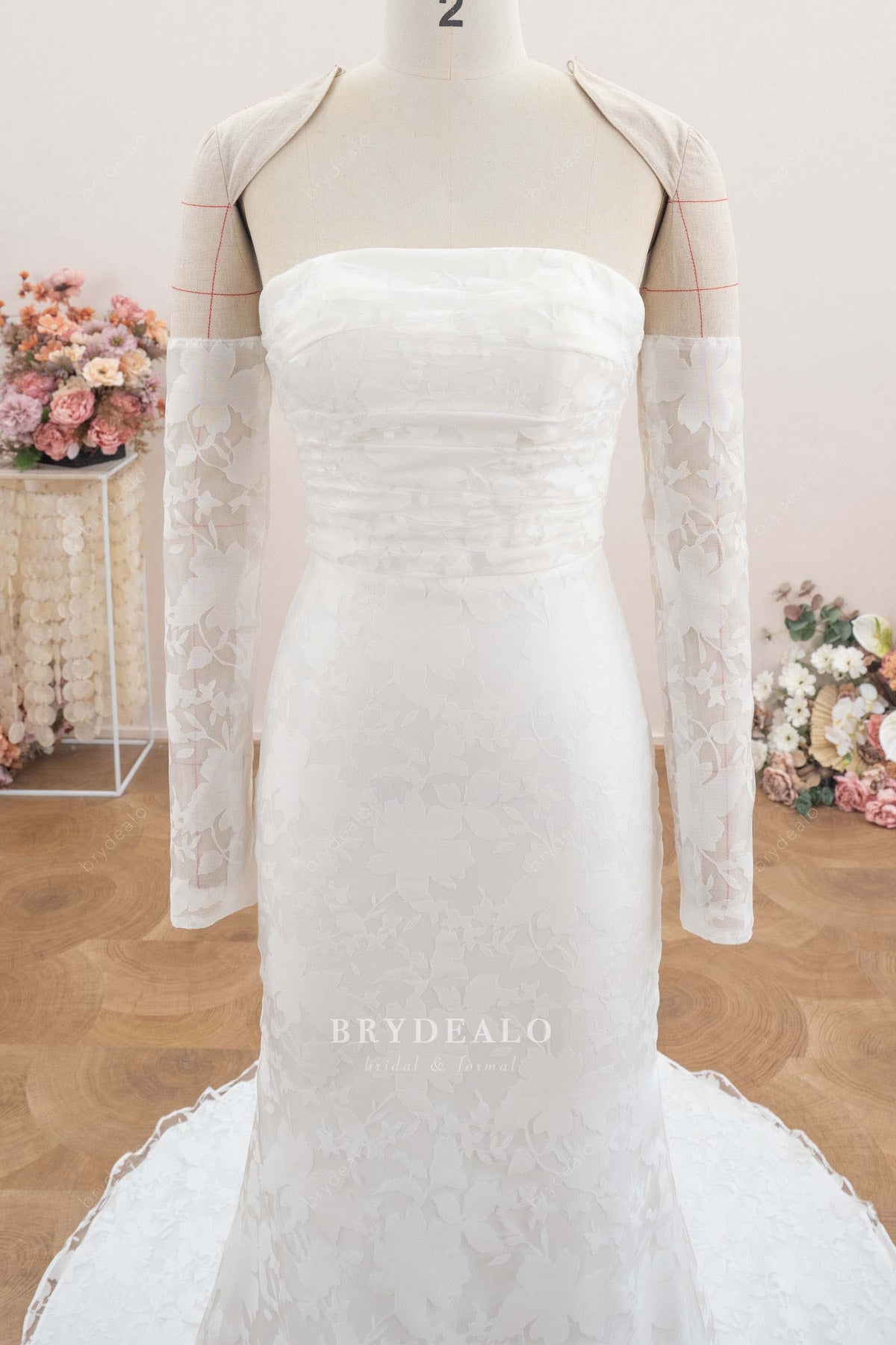 straight across neck strapless wedding dress