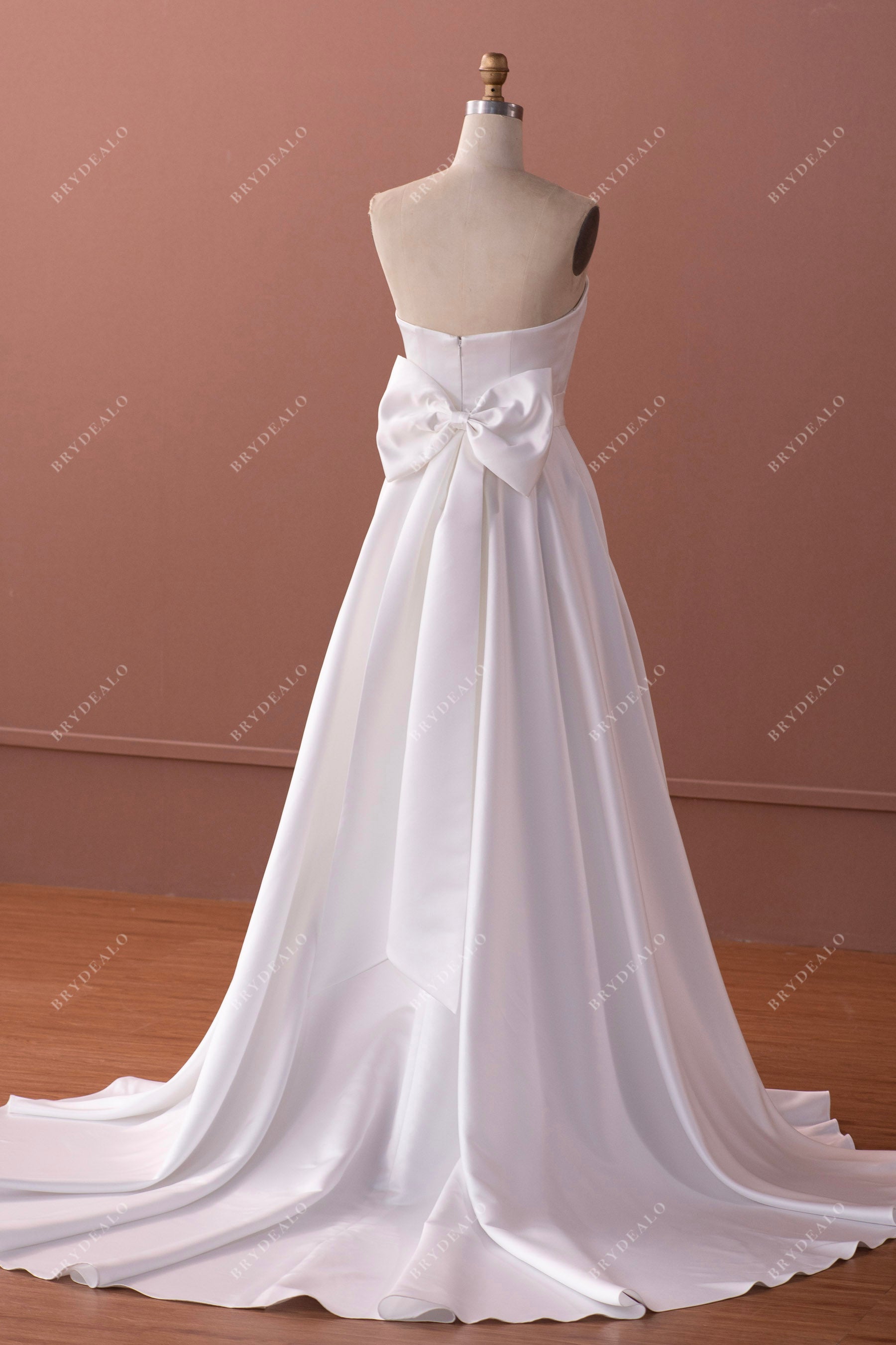 strapless A-line satin long wedding gown