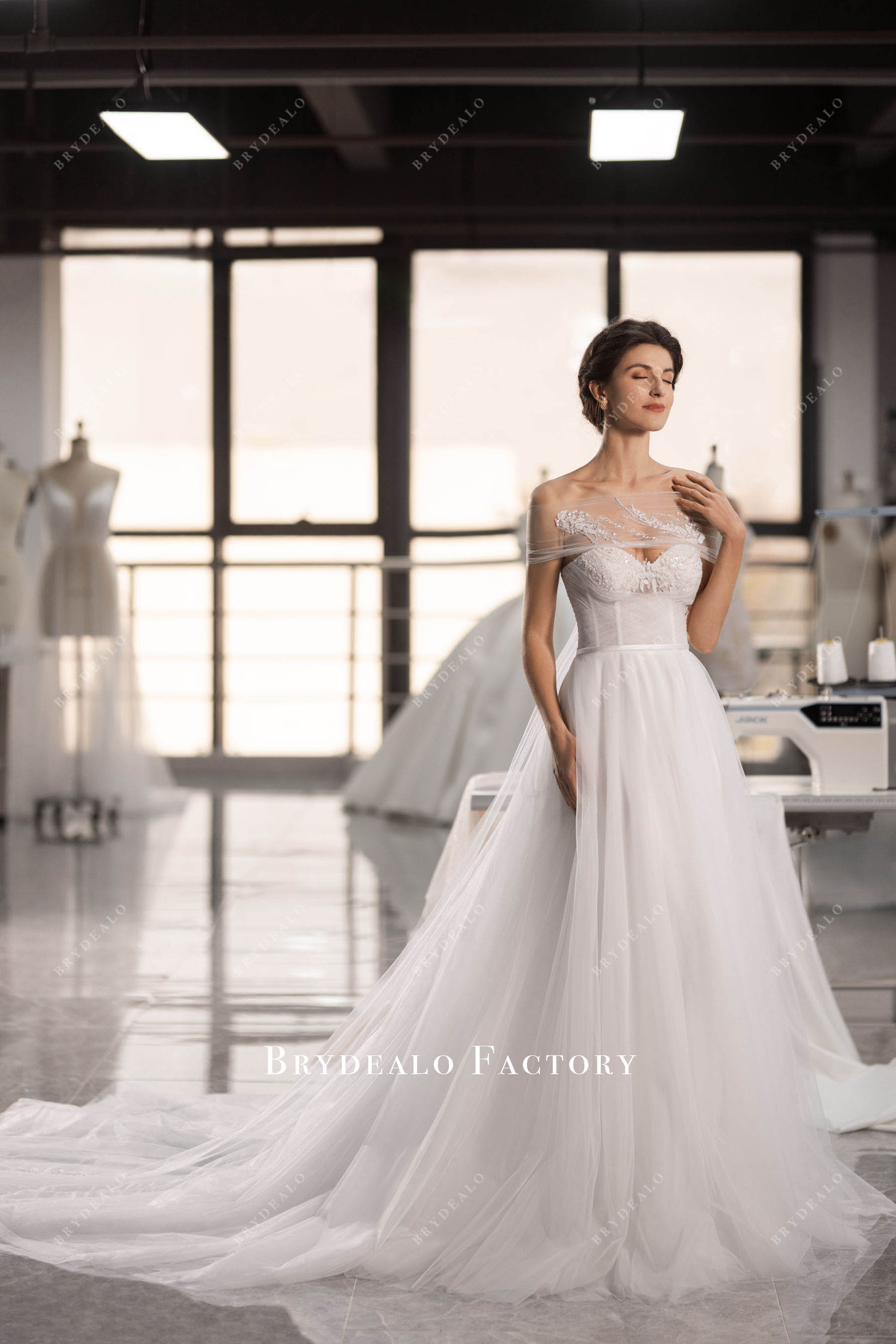 strapless aline tulle lace bridal gown