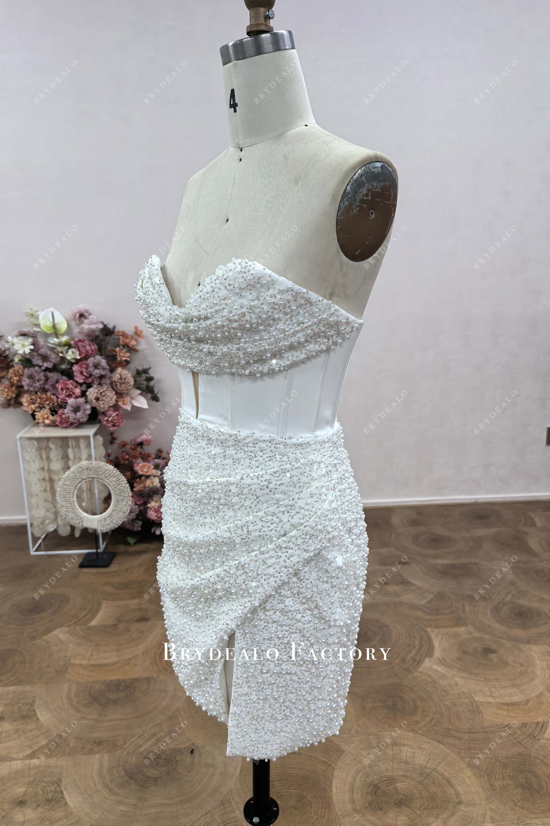 strapless bodycon pearl sequin dress