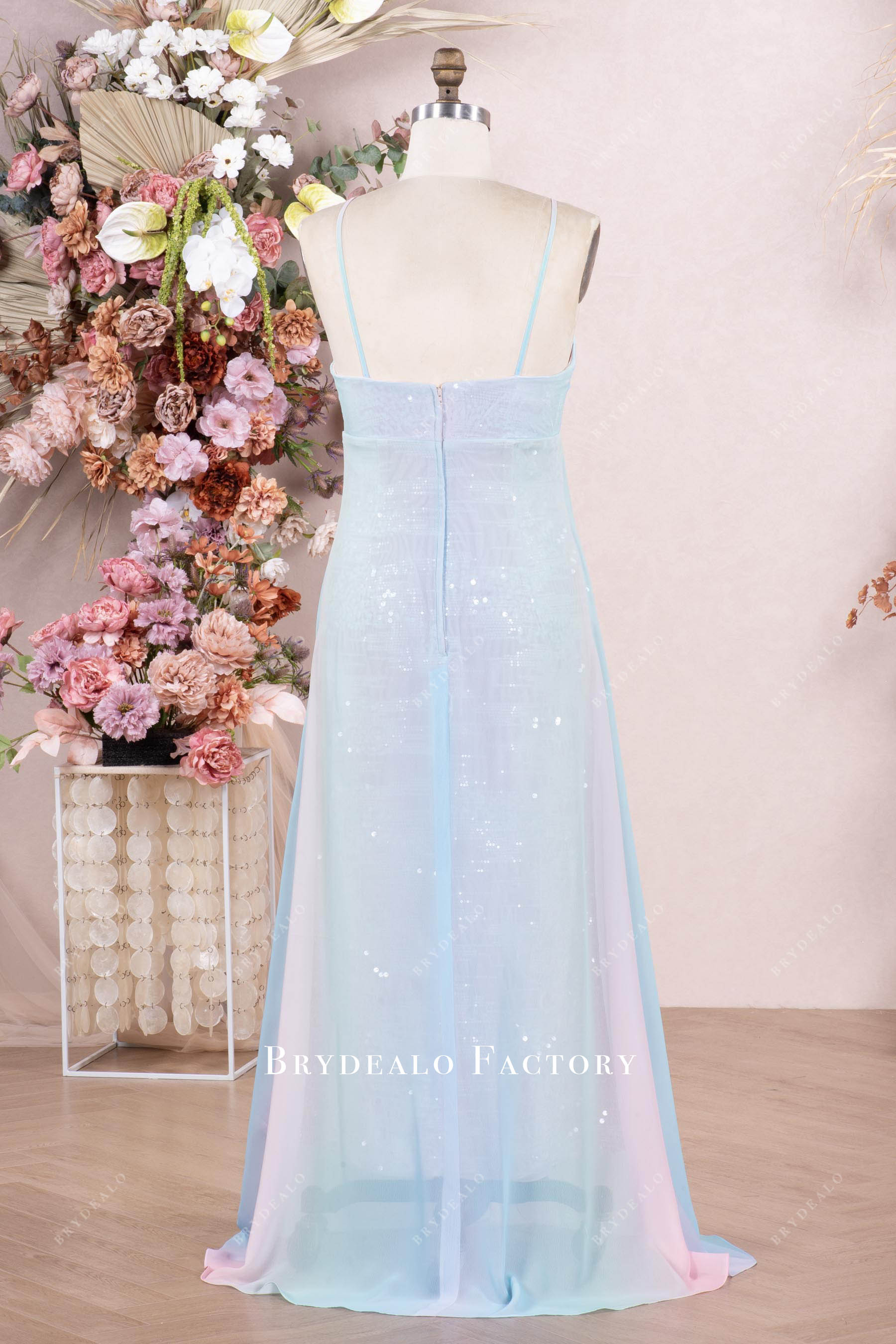 strapless floor length chiffon party dress