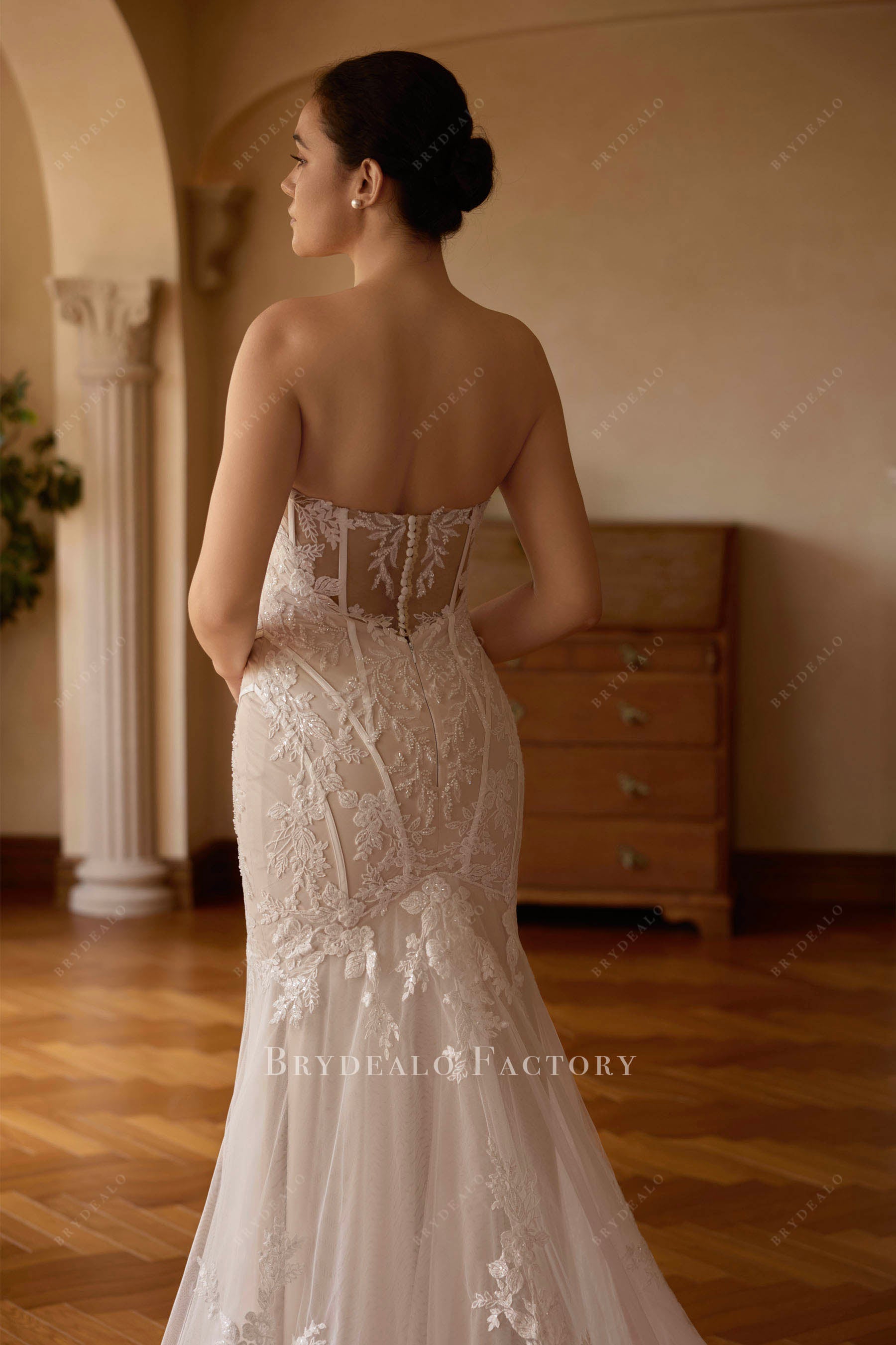 strapless illusion lace back wedding dress