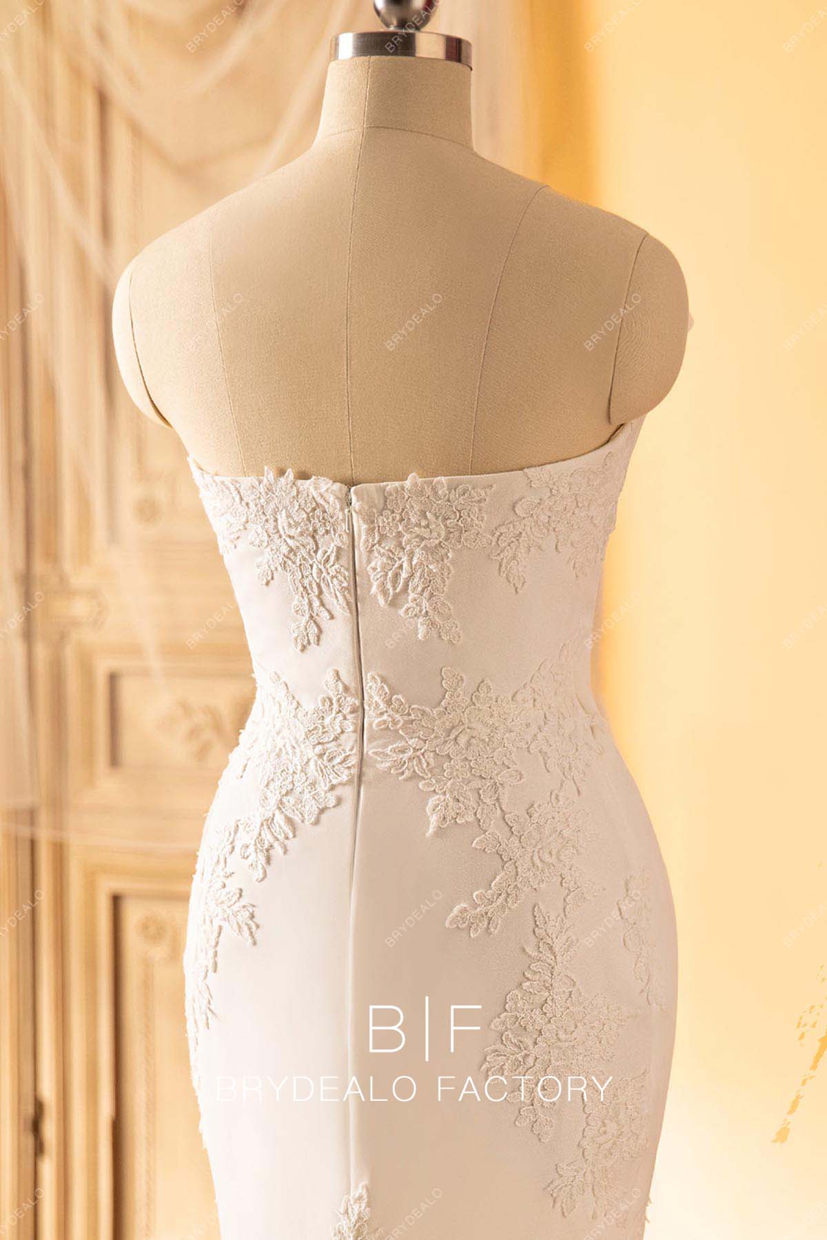 strapless open back lace wedding dress