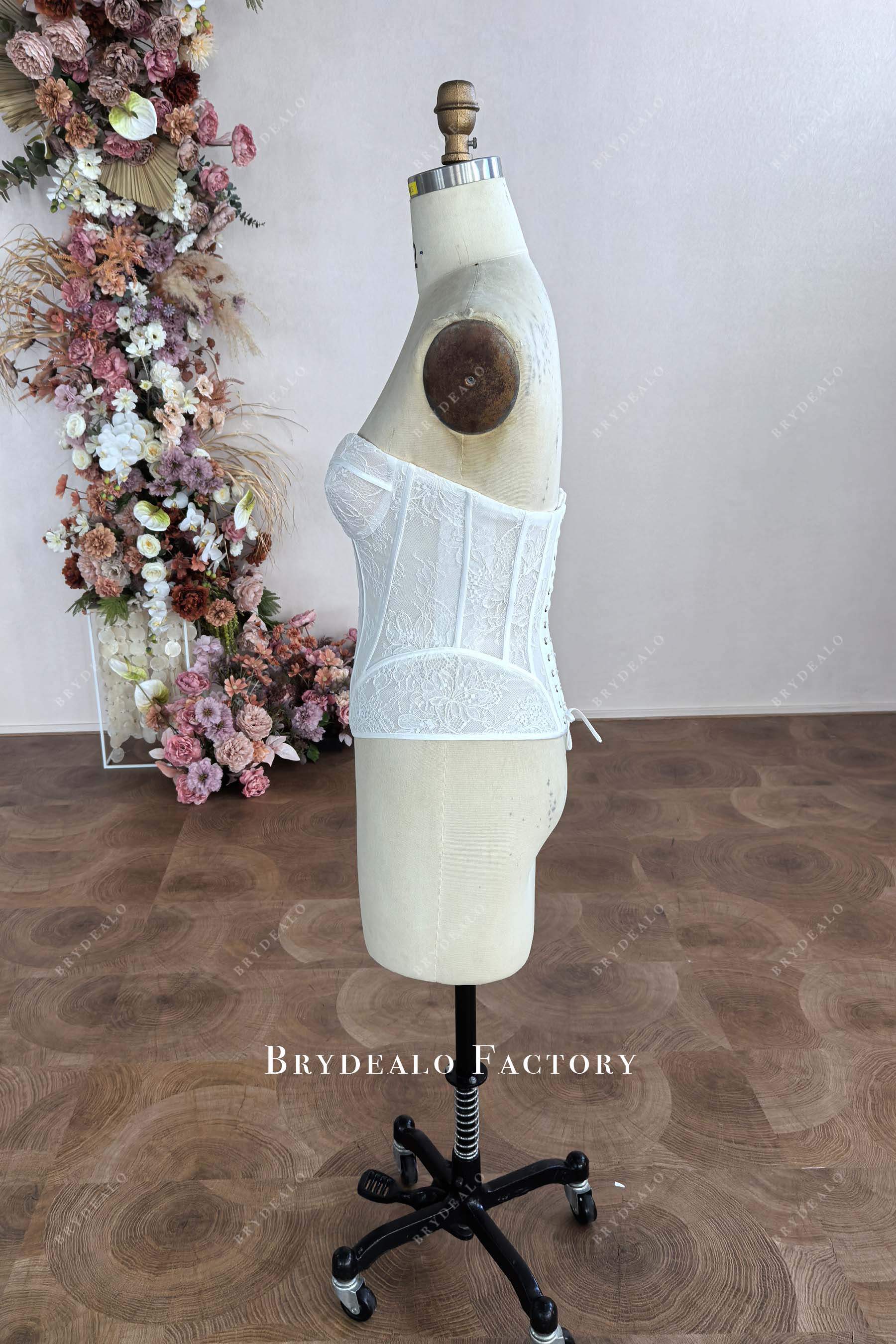 strapless lace designer bridal top