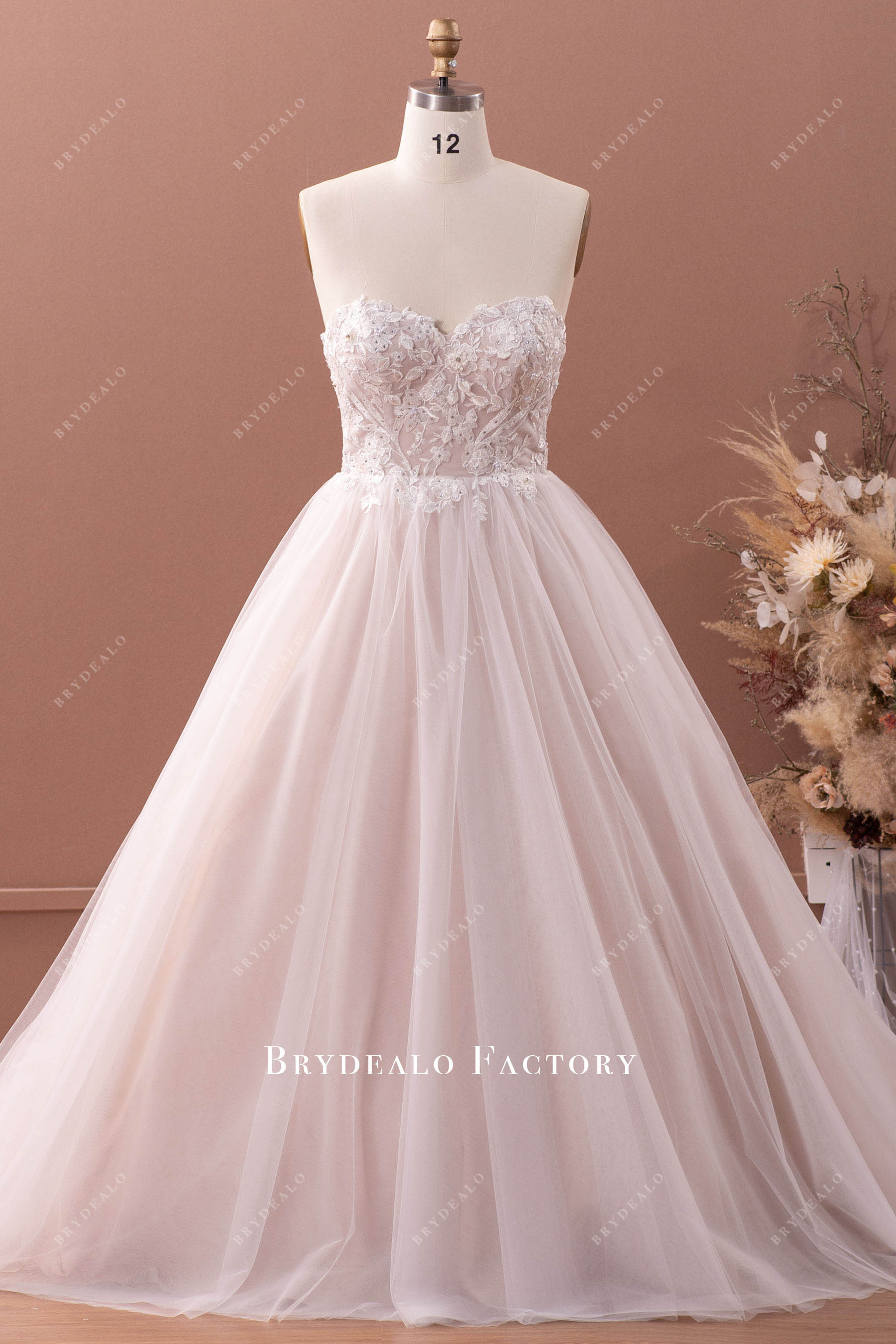 strapless lace tulle wedding ballgown