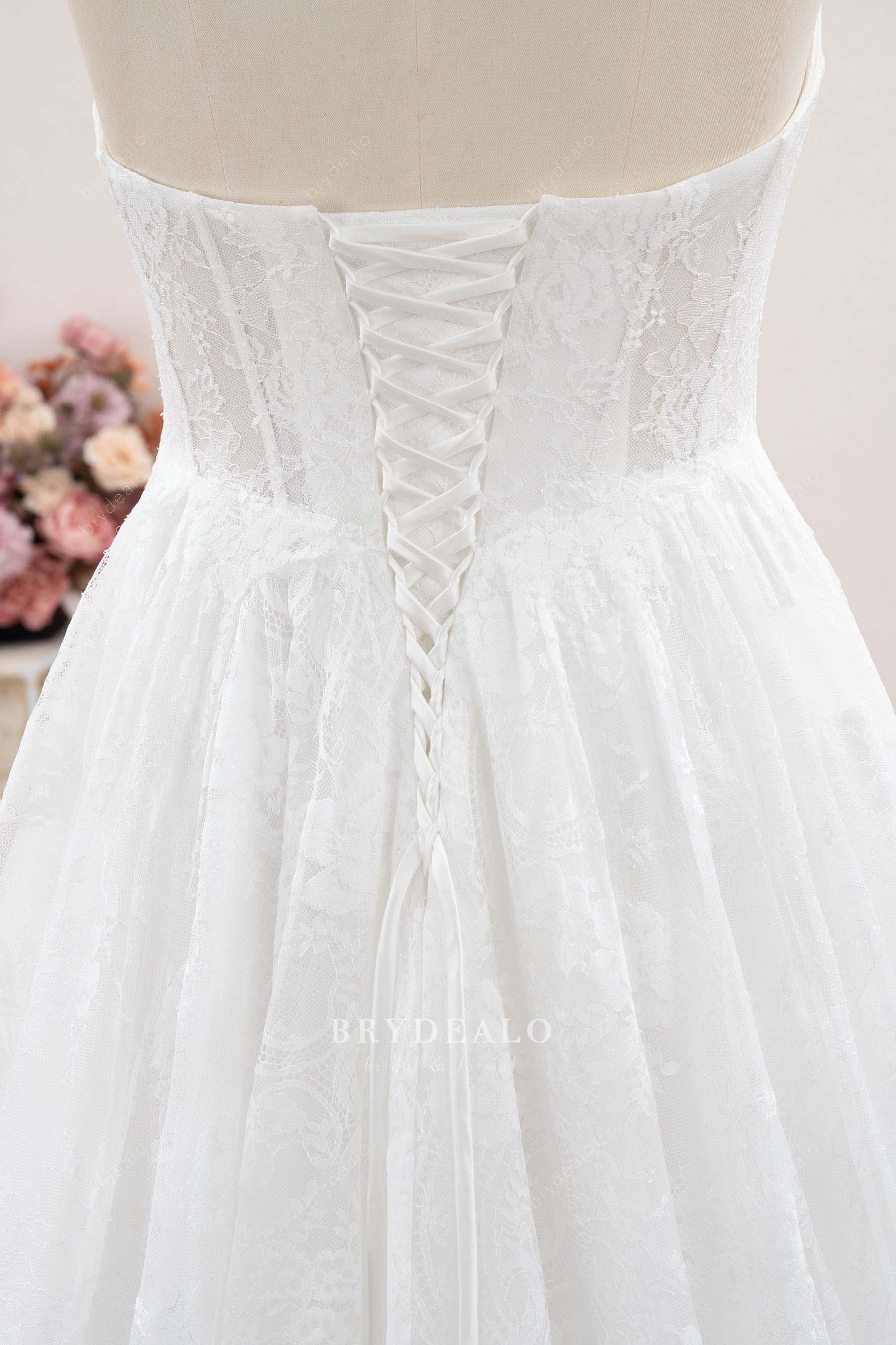 strapless lace-up back wedding dress