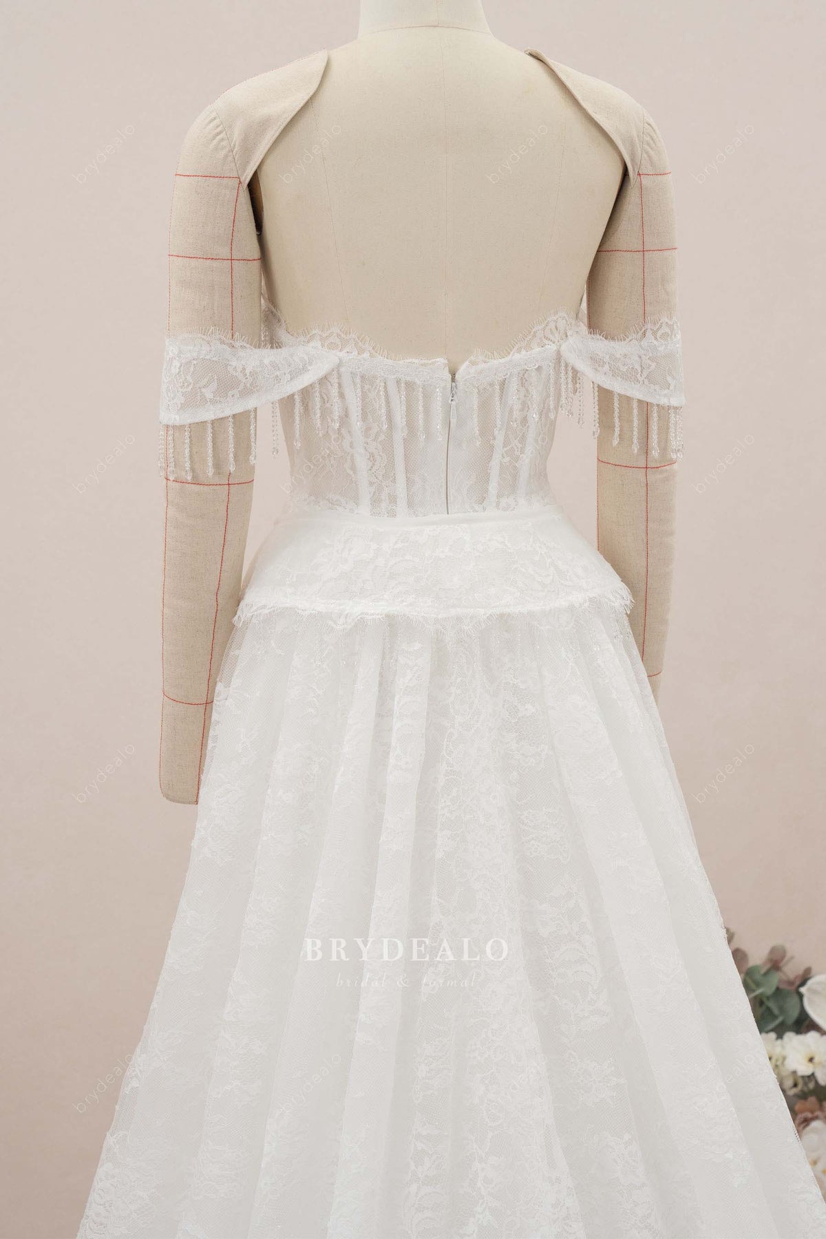 strapless off-shoulder crystal tassel wedding dress