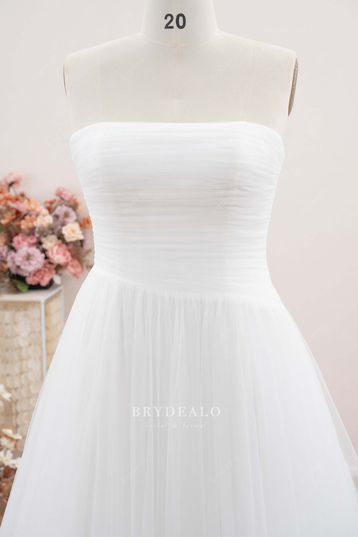 strapless pleated bodice wedding dress