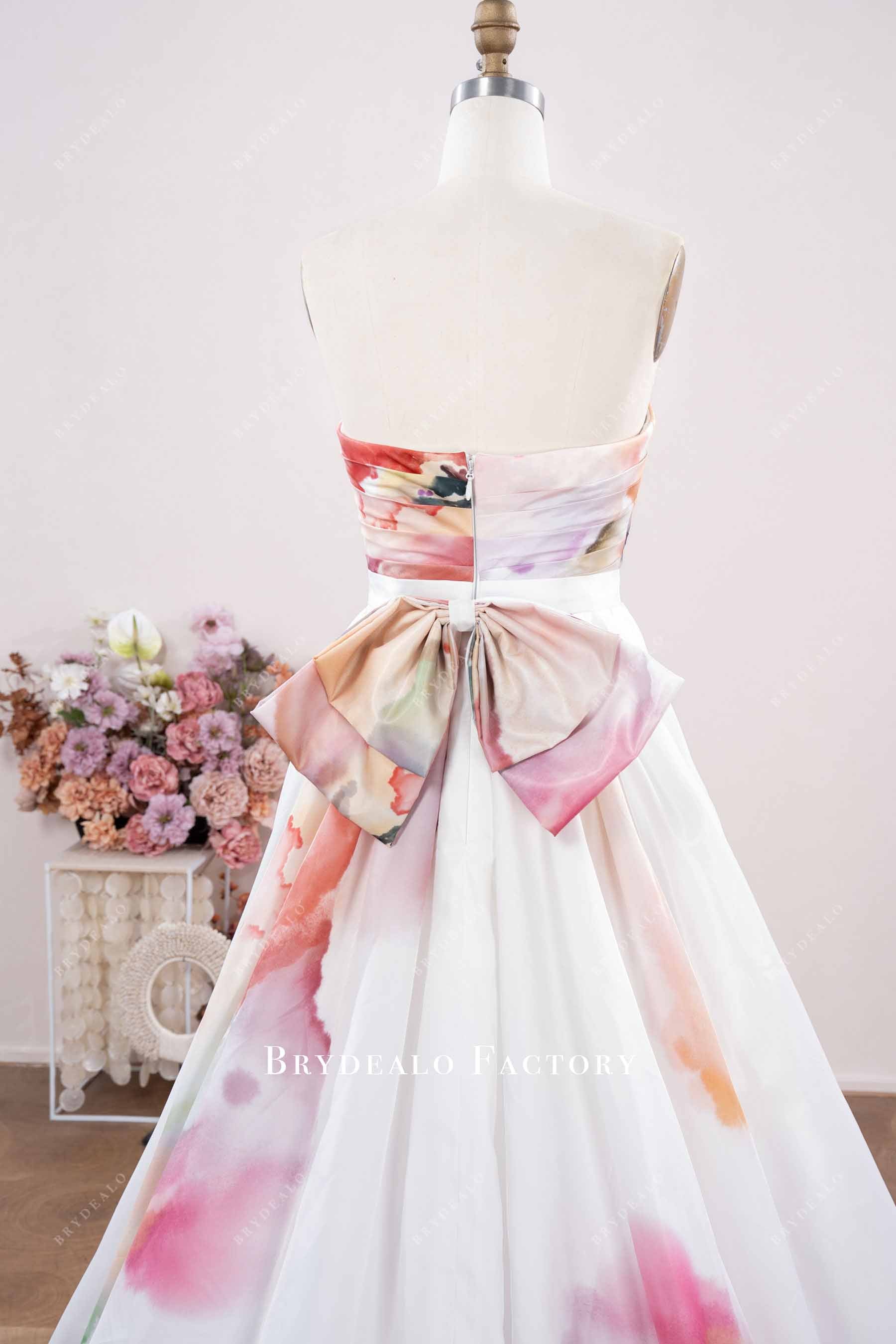 strapless pleated bowknot wedding dress