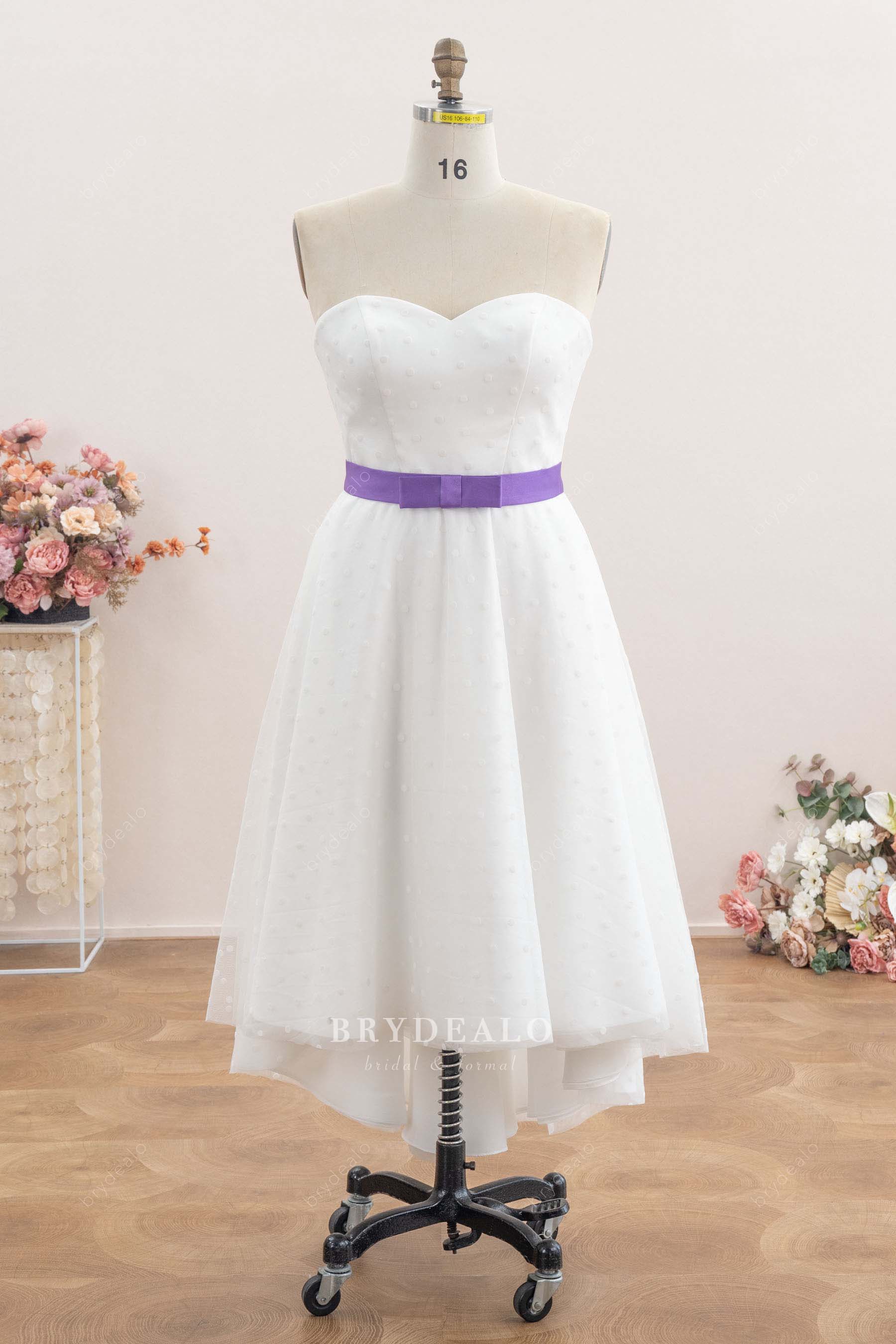 Retro Polka Dot Sweetheart Neck Tea Length Wedding Dress