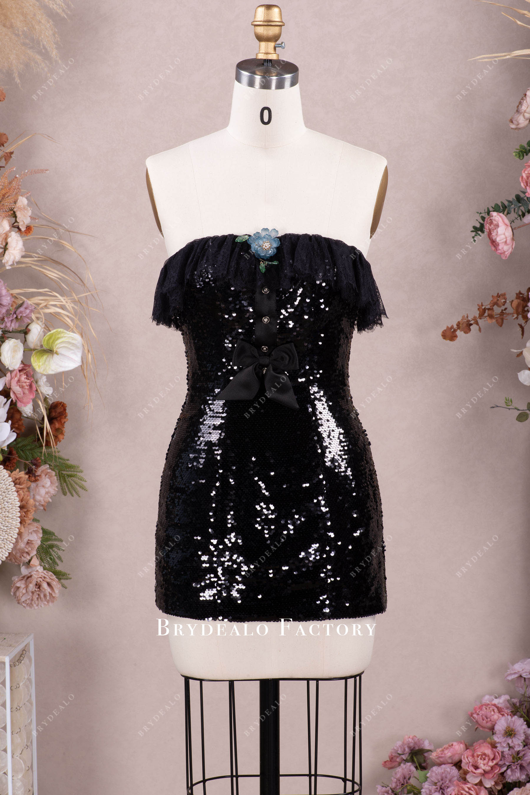 strapless sparkly sequin mini dress