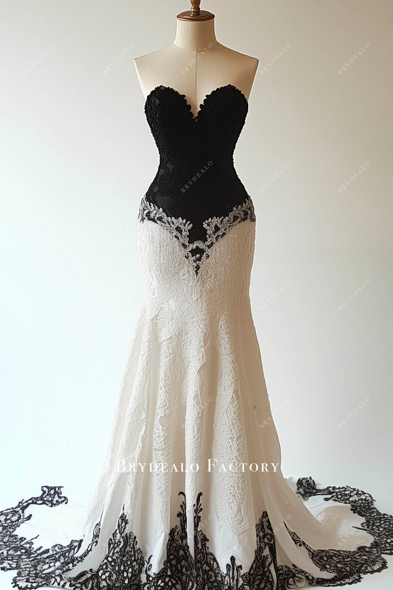 Strapless Sweetheart Black White Mermaid Wedding Dress