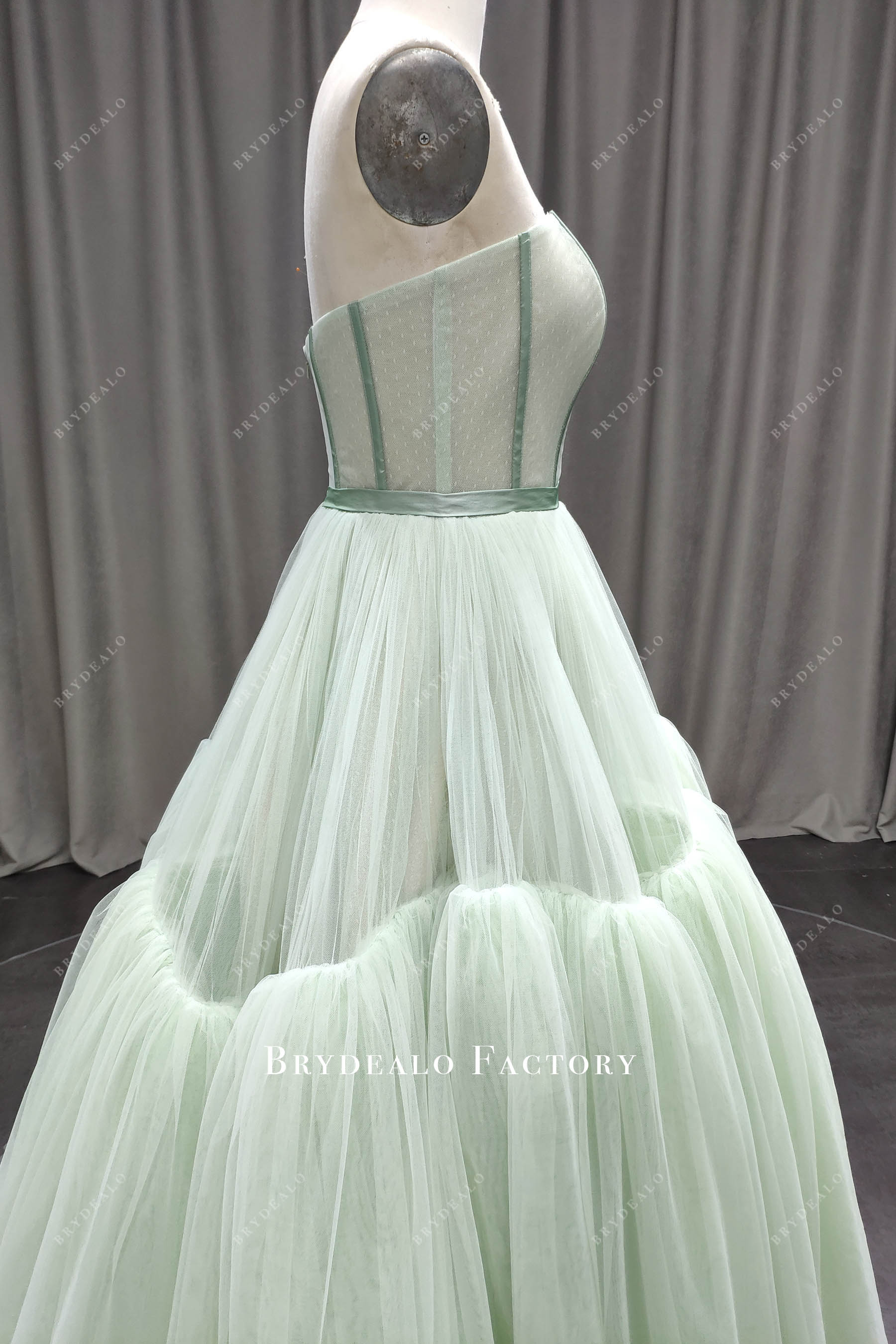 strapless tiered tulle wedding gown